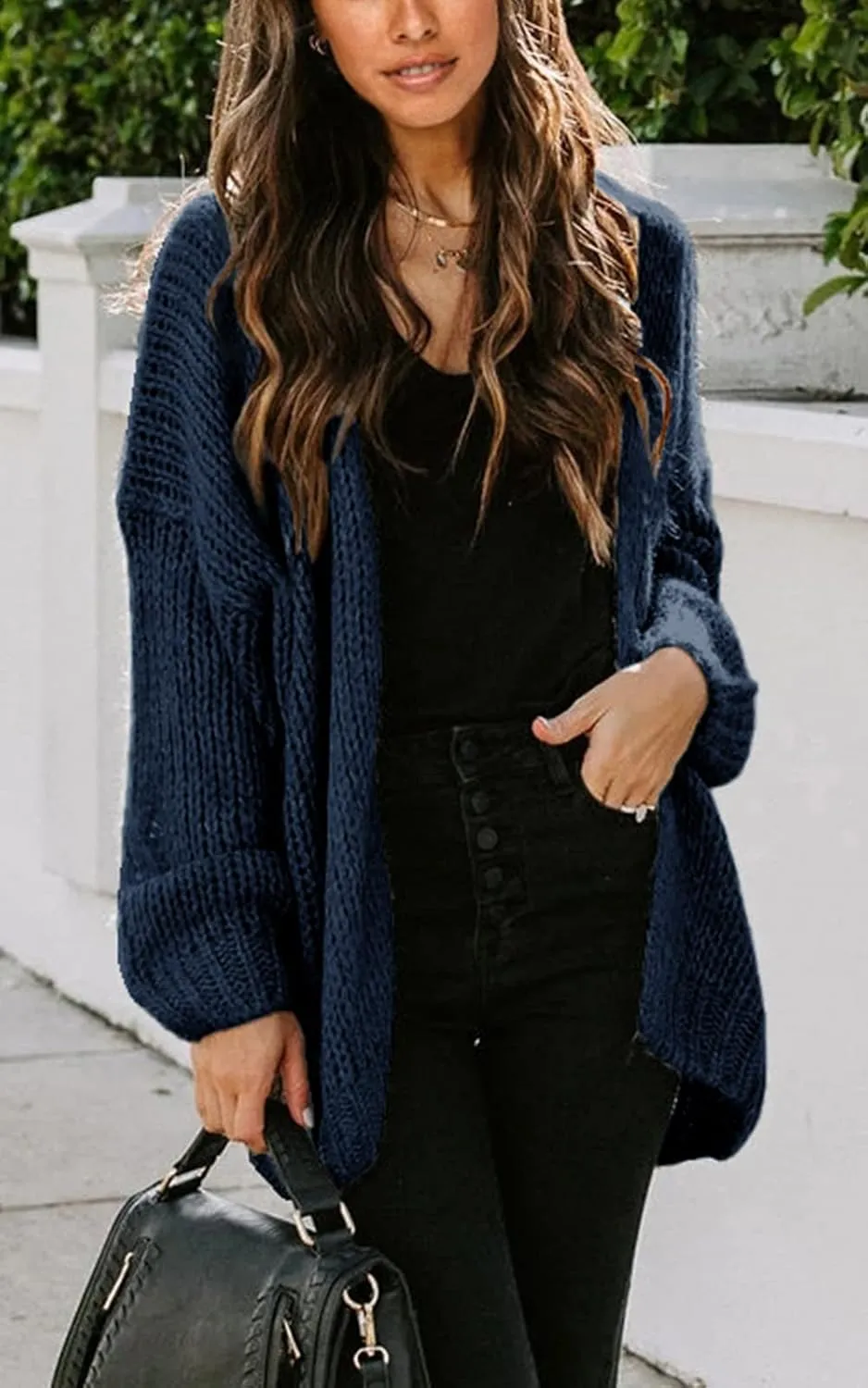 PRETTYGARDEN Women's Long Sleeve Open Front Knit Cardigans Sweaters Soft Loose Draped Coat Outerwear