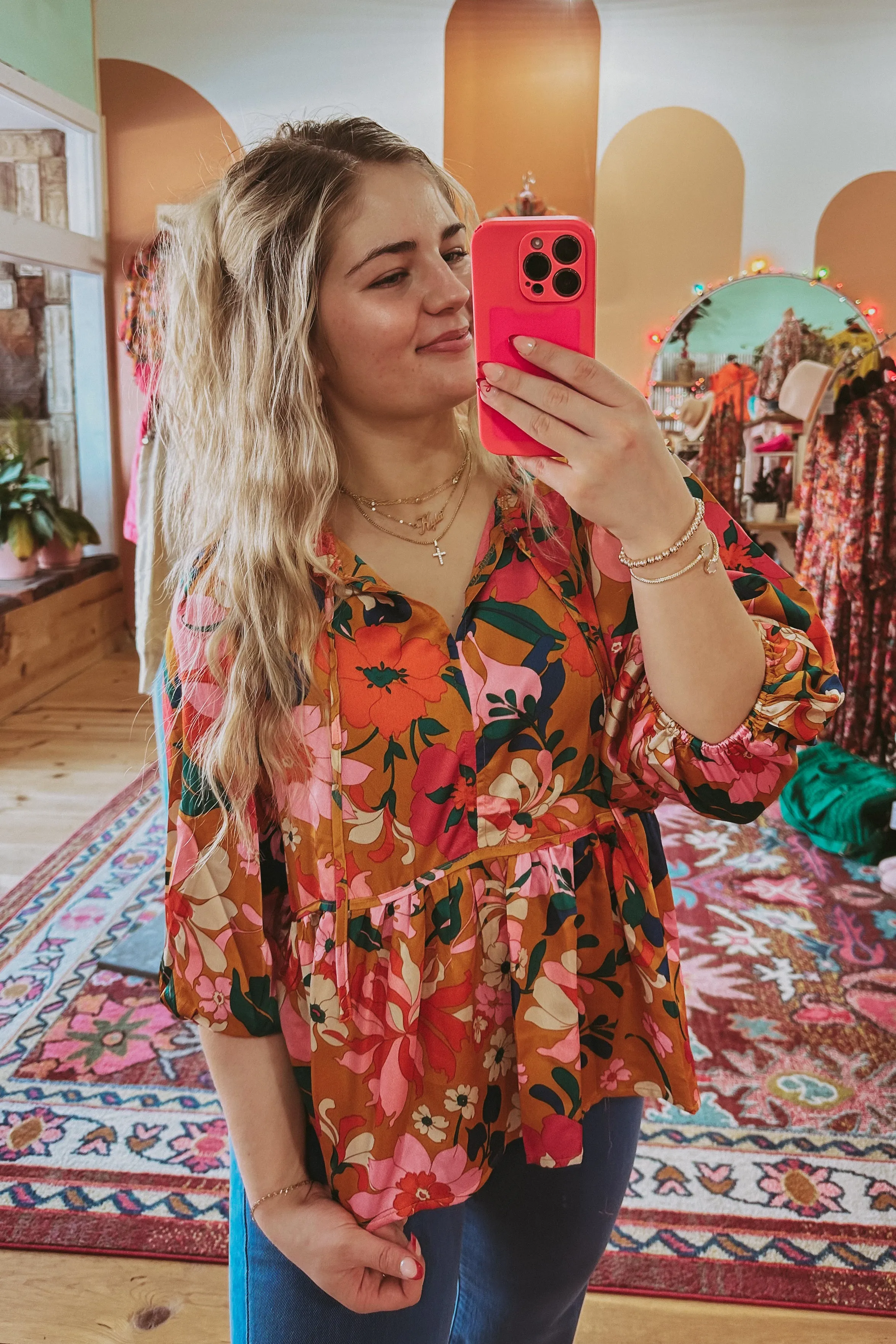 Purdy Girl Floral Satin Blouse
