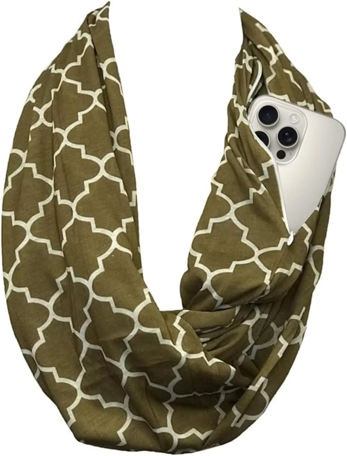 Quatrefoil Pattern Infinity Scarf for Women - Travel Scarf with Hidden Pocket - All Seasons