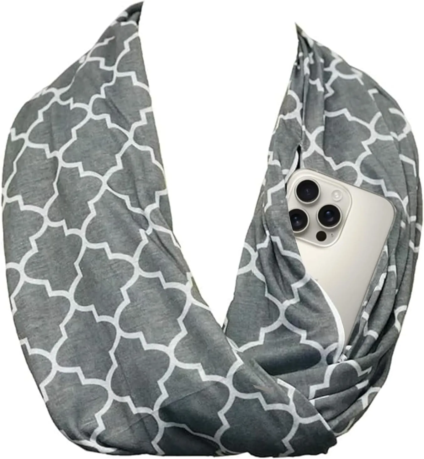 Quatrefoil Pattern Infinity Scarf for Women - Travel Scarf with Hidden Pocket - All Seasons