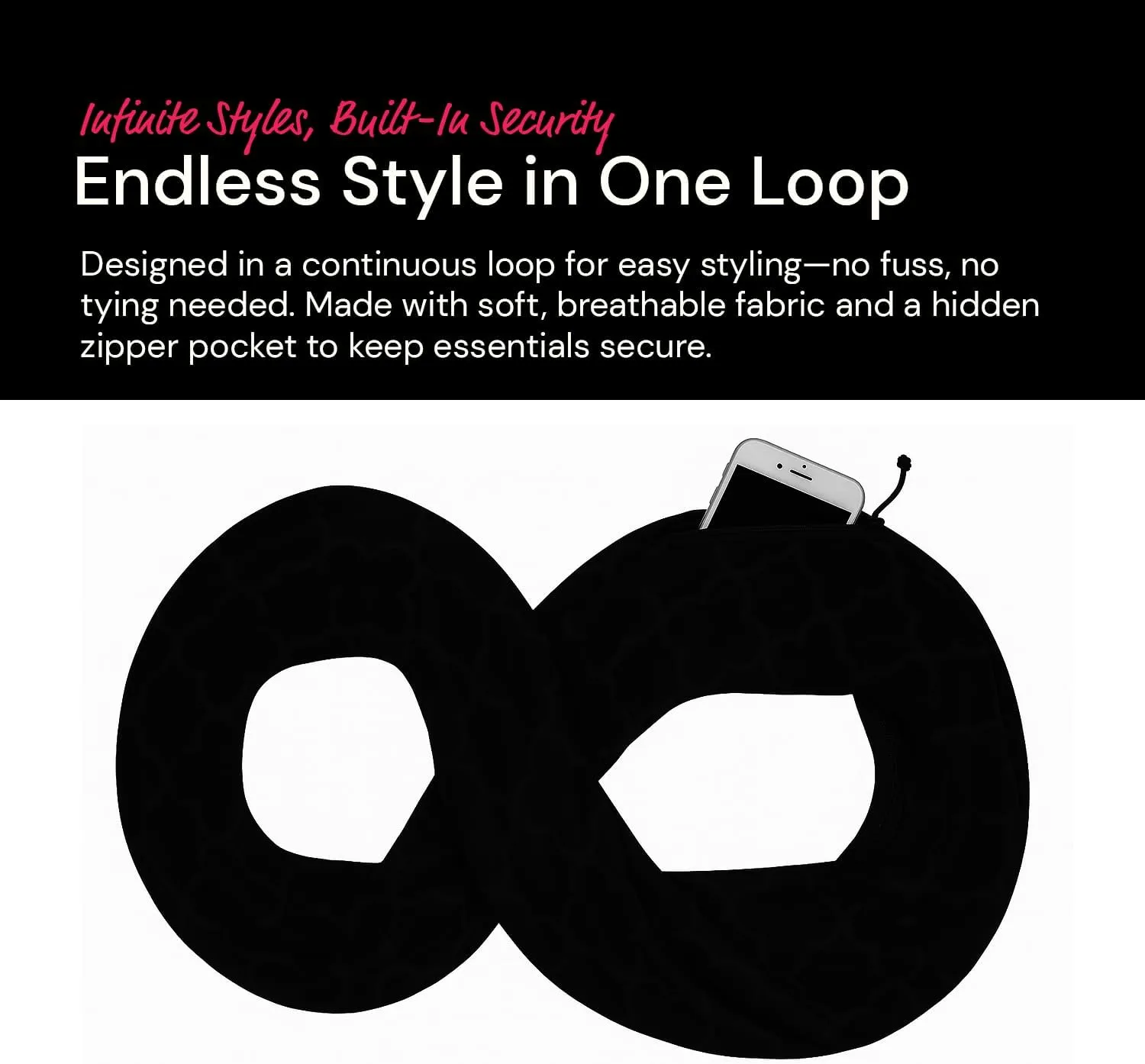 Quatrefoil Pattern Infinity Scarf for Women - Travel Scarf with Hidden Pocket - All Seasons