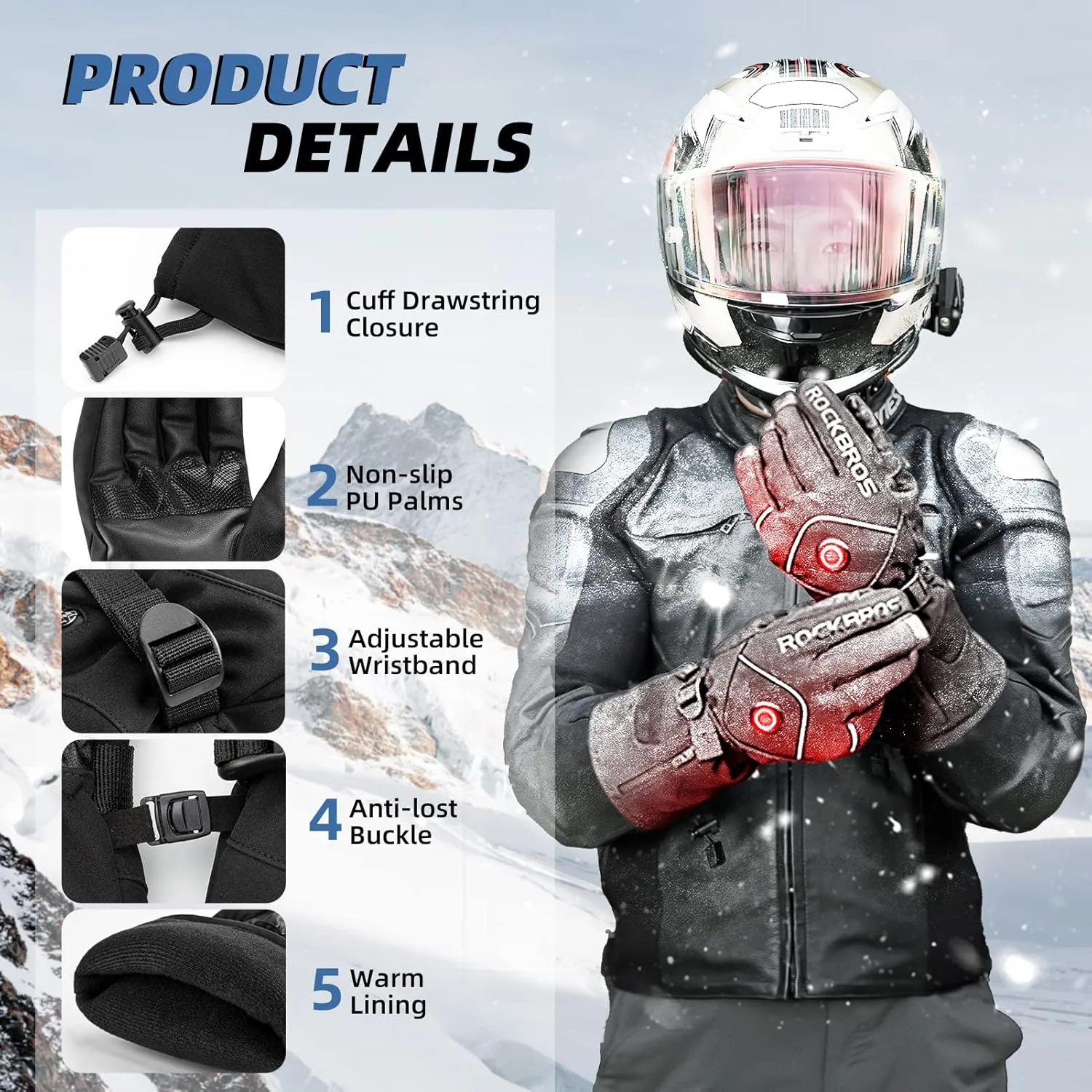 ROCKBROS Heated Gloves Electric Rechargeable Battery Thermal Mittens Gloves for Men Women Winter Touchscreen Waterproof Warm Glove Liners Cold Weather Gloves for Cycling, Skiing, Snowboarding
