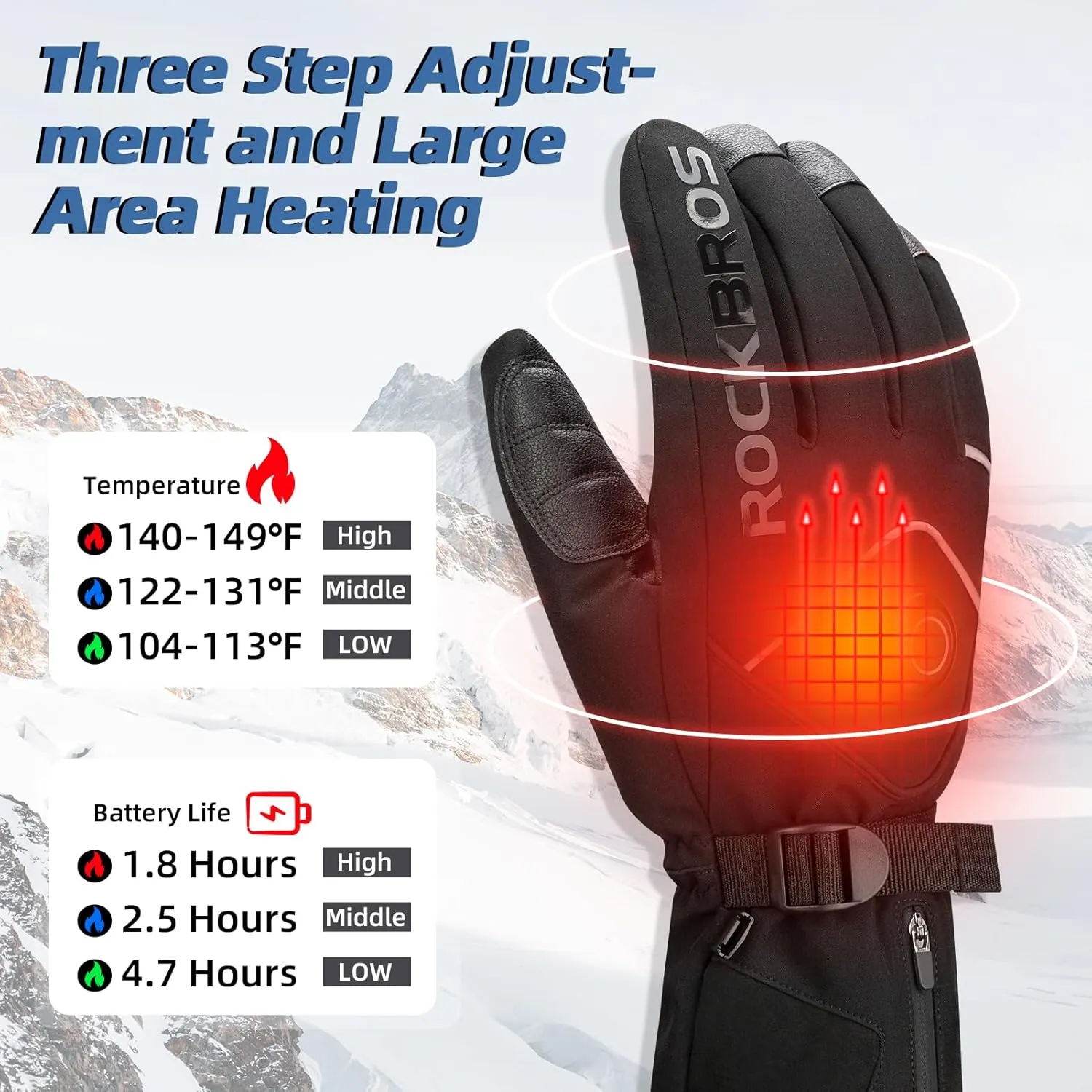 ROCKBROS Heated Gloves Electric Rechargeable Battery Thermal Mittens Gloves for Men Women Winter Touchscreen Waterproof Warm Glove Liners Cold Weather Gloves for Cycling, Skiing, Snowboarding