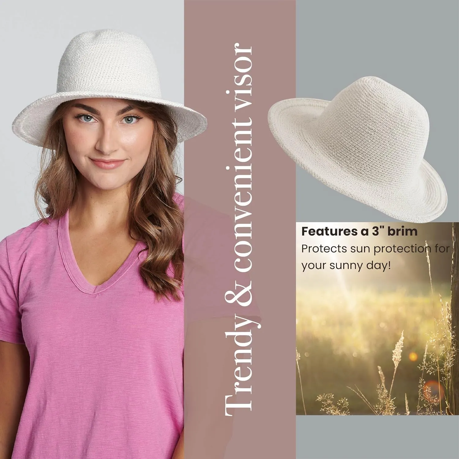 San Diego Hat Company Women's Cotton Crochet Floppy Hat with 3 Inch Brim