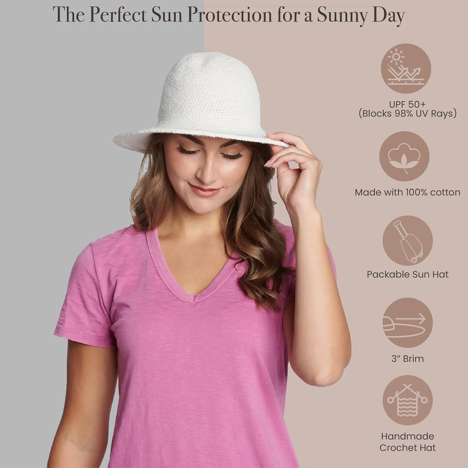 San Diego Hat Company Women's Cotton Crochet Floppy Hat with 3 Inch Brim