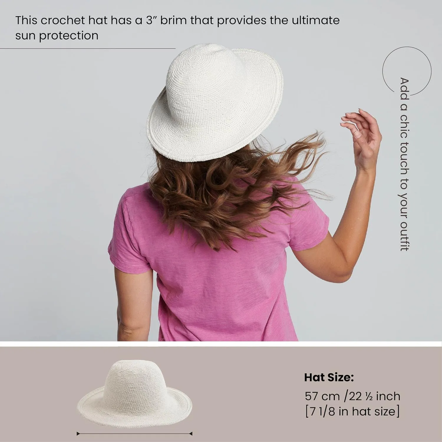 San Diego Hat Company Women's Cotton Crochet Floppy Hat with 3 Inch Brim