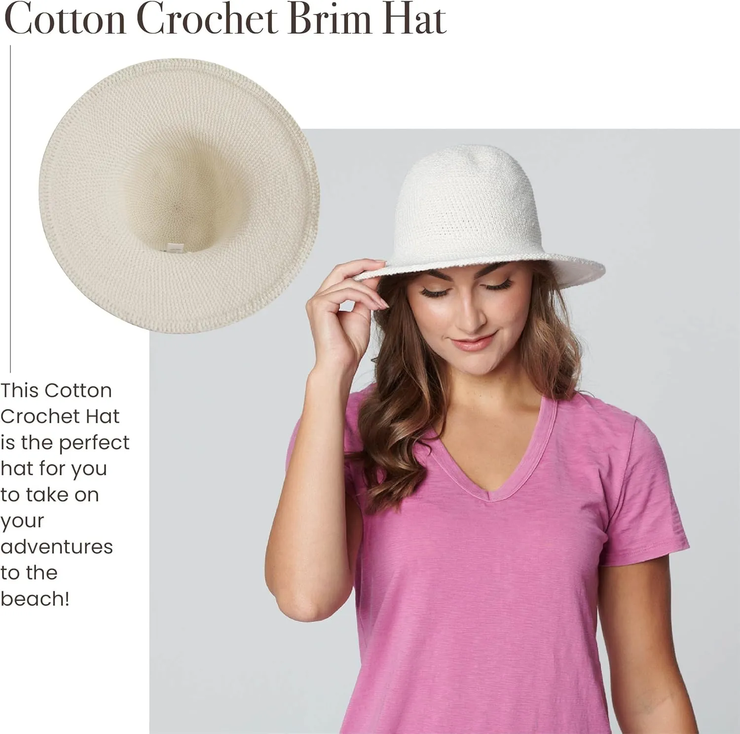 San Diego Hat Company Women's Cotton Crochet Floppy Hat with 3 Inch Brim