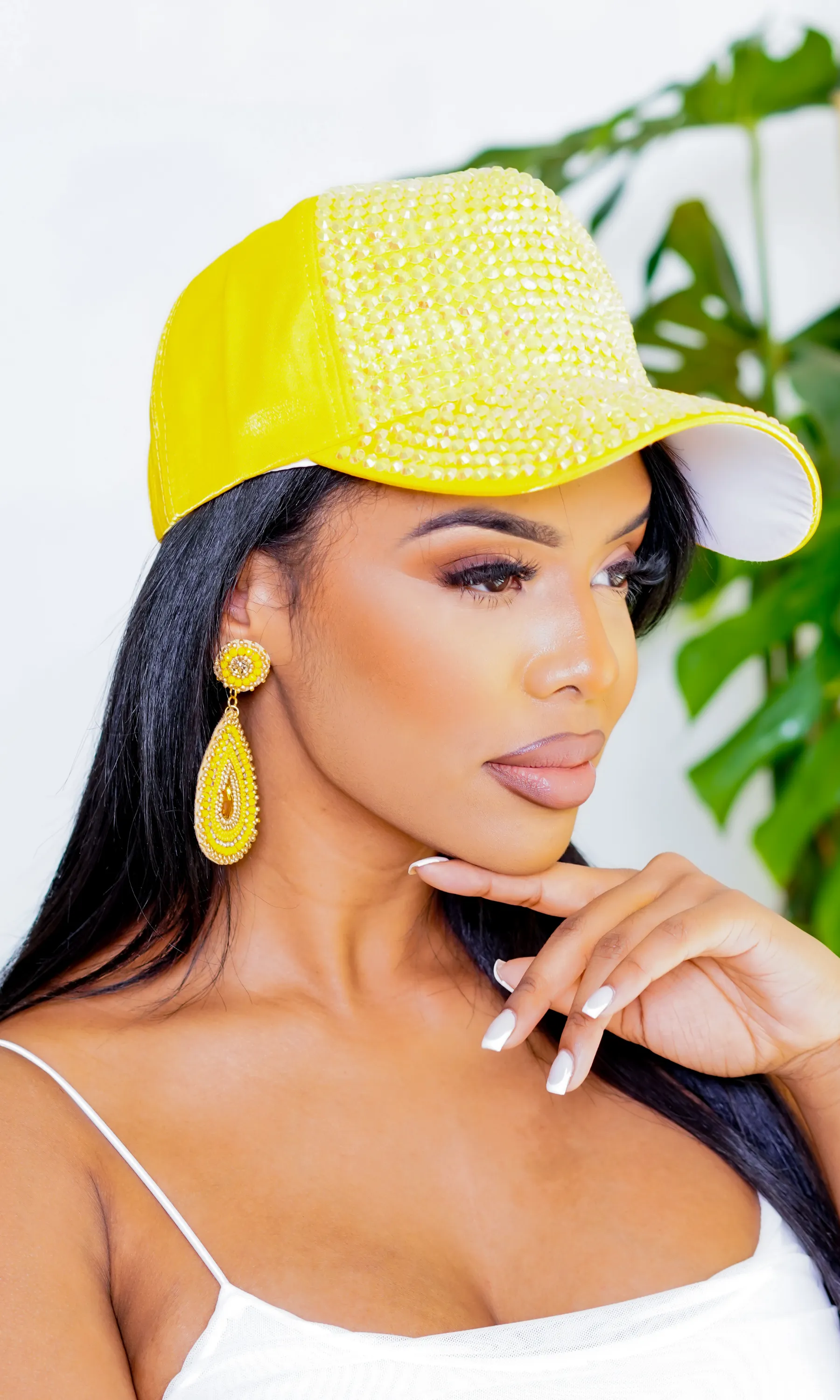 Scarlet Rhinestone Cap Hat - Yellow