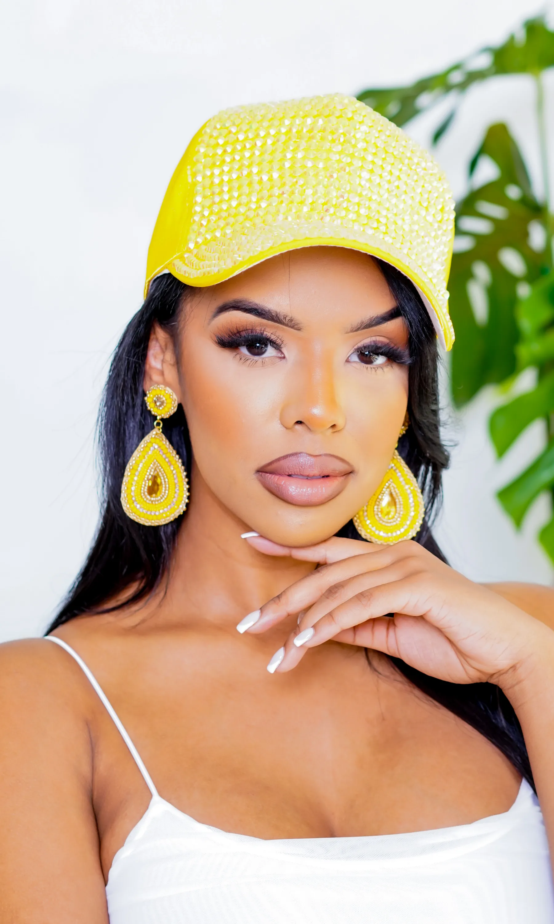 Scarlet Rhinestone Cap Hat - Yellow