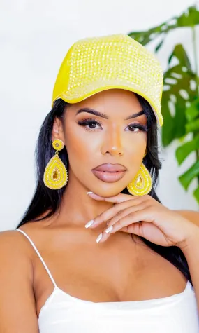 Scarlet Rhinestone Cap Hat - Yellow