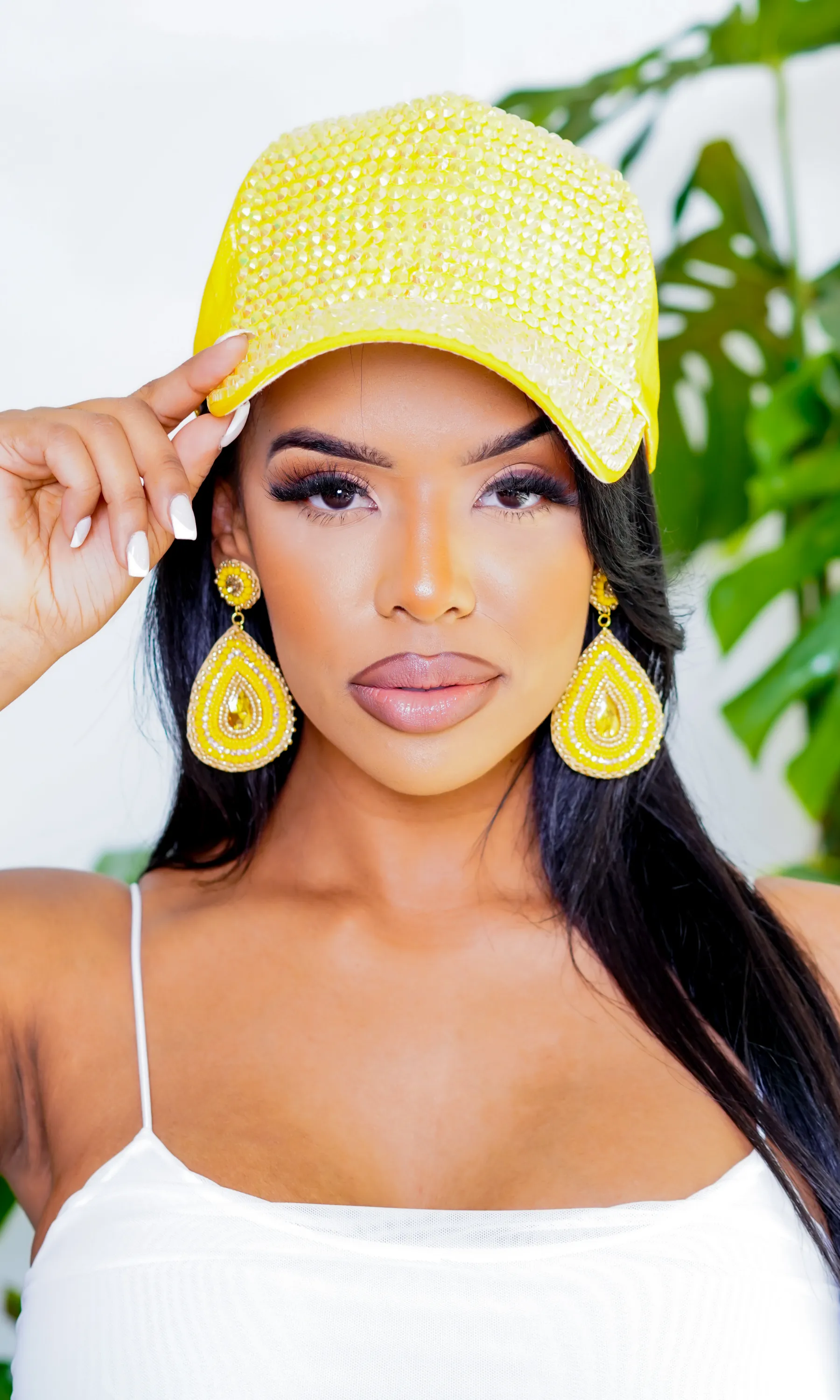 Scarlet Rhinestone Cap Hat - Yellow