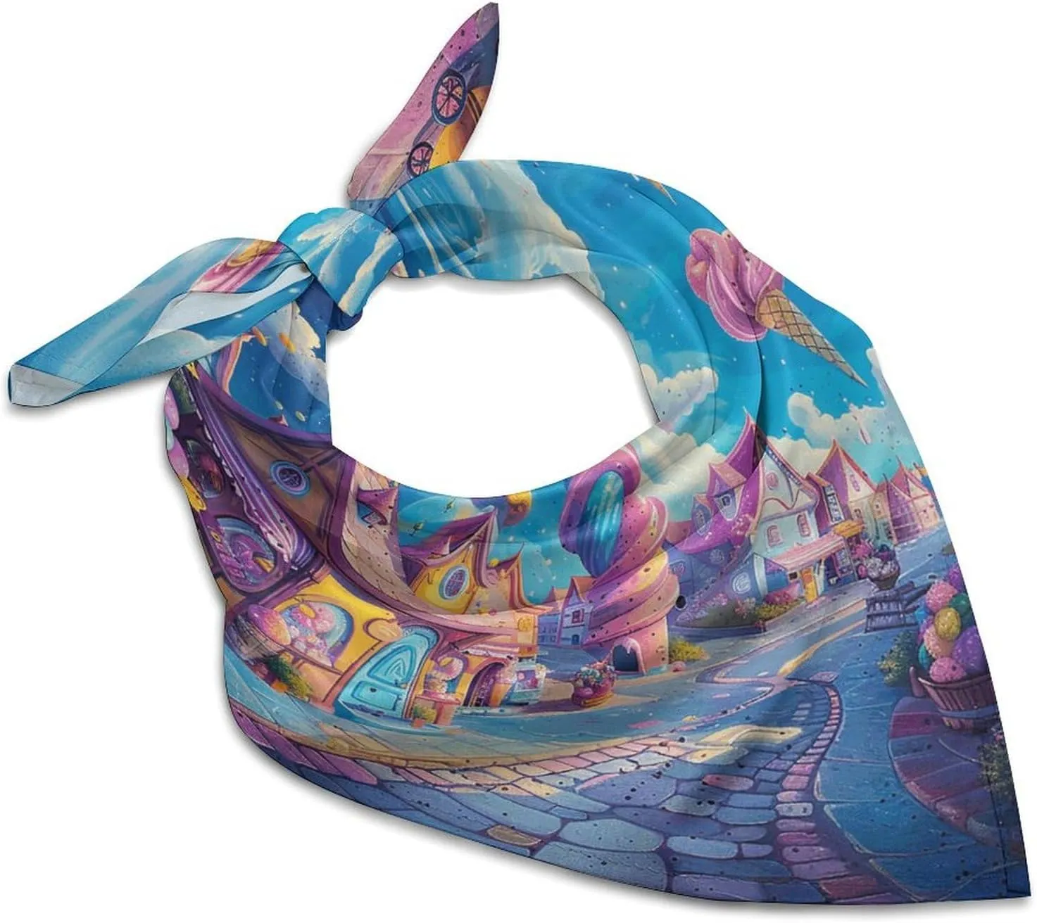 Silk Like Head Scarf for Women Satin Ice Cream And Candy Large Hair Scarves Square Satin Head Scarf Neckerchief for Women Headwear Stylish Headband 18 × 18 Inches