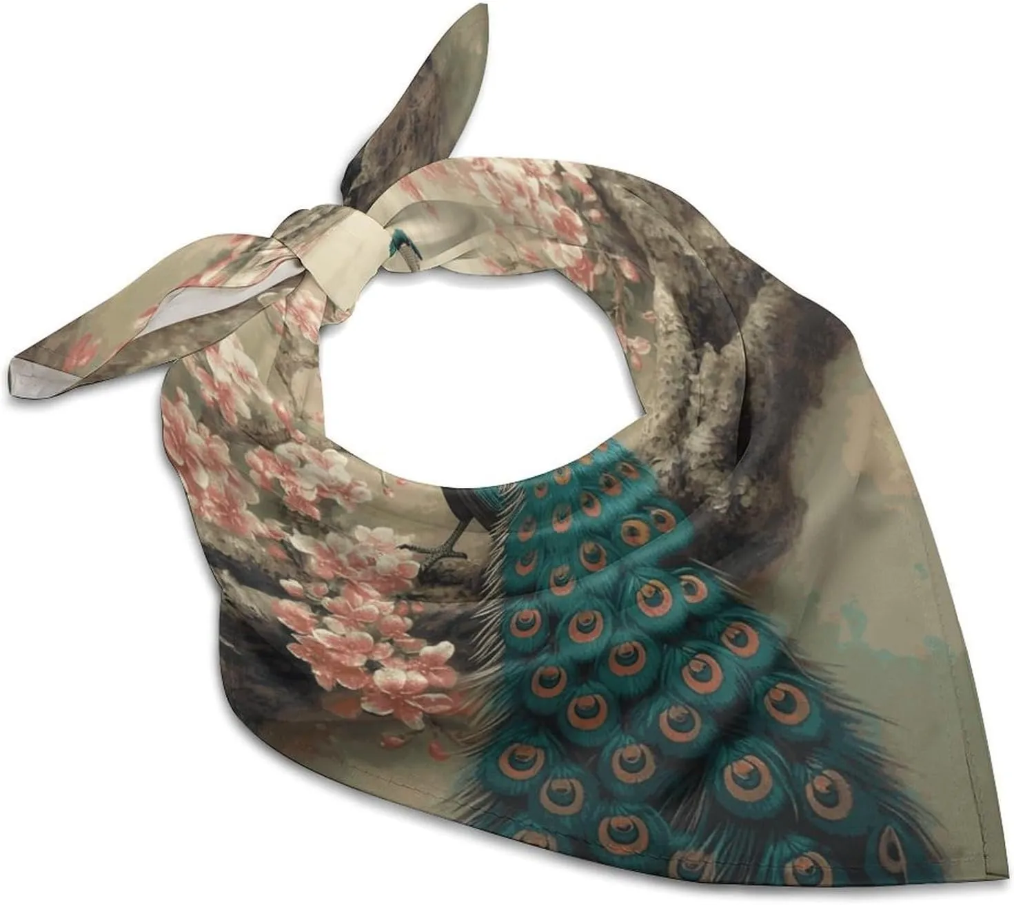 Silk Like Head Scarf for Women Satin Oriental Peacock on Flower Tree Large Hair Scarves Square Satin Head Scarf Neckerchief for Women Headwear Stylish Headband 18 × 18 Inches
