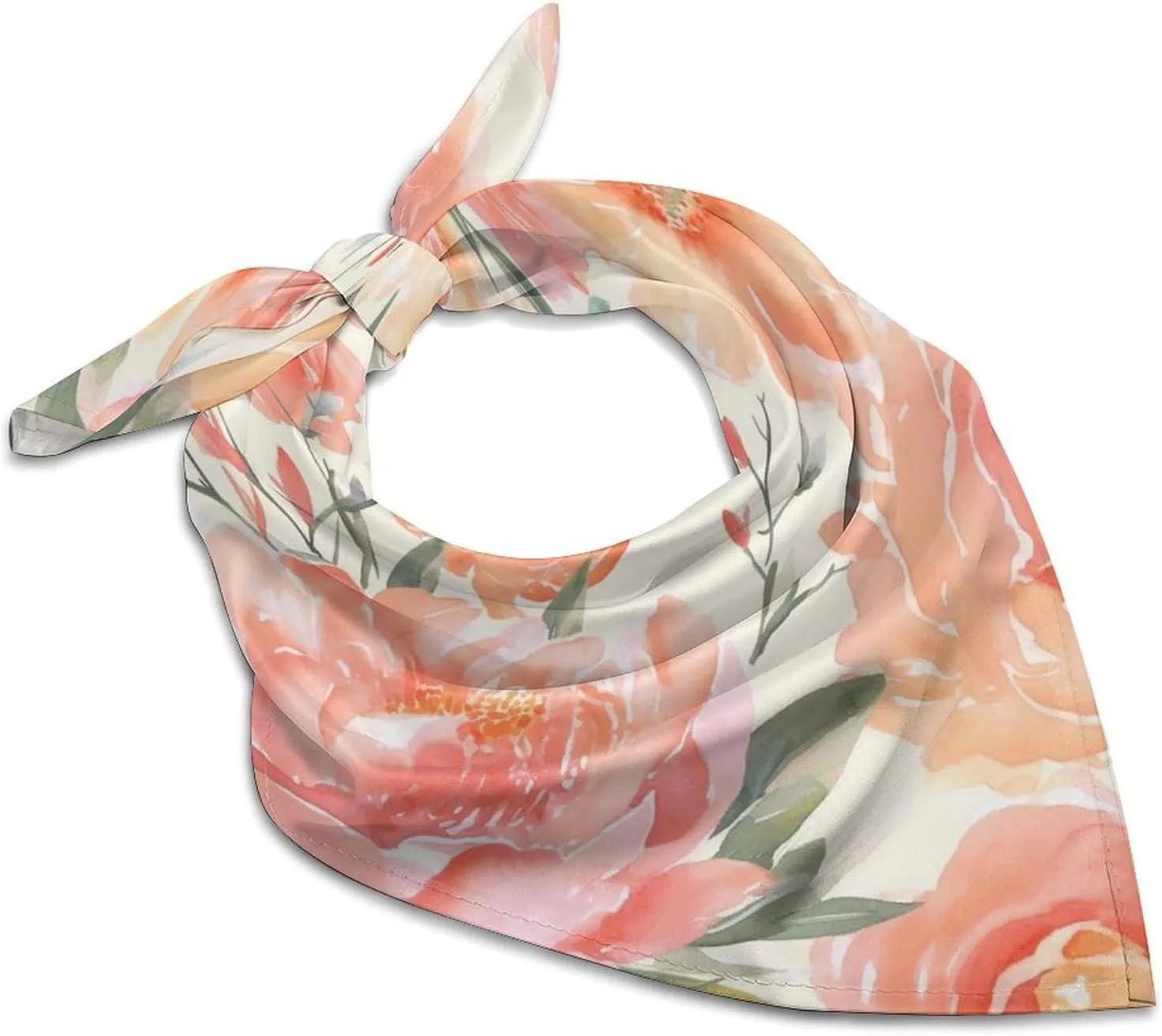 Silk Like Head Scarf for Women Satin Peach Peony Large Hair Scarves Square Satin Head Scarf Neckerchief for Women Headwear Stylish Headband 18 × 18 Inches