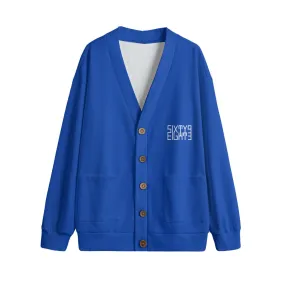 Sixty Eight 93 Logo White Blue Unisex V-Neck Knitted Fleece Cardigan