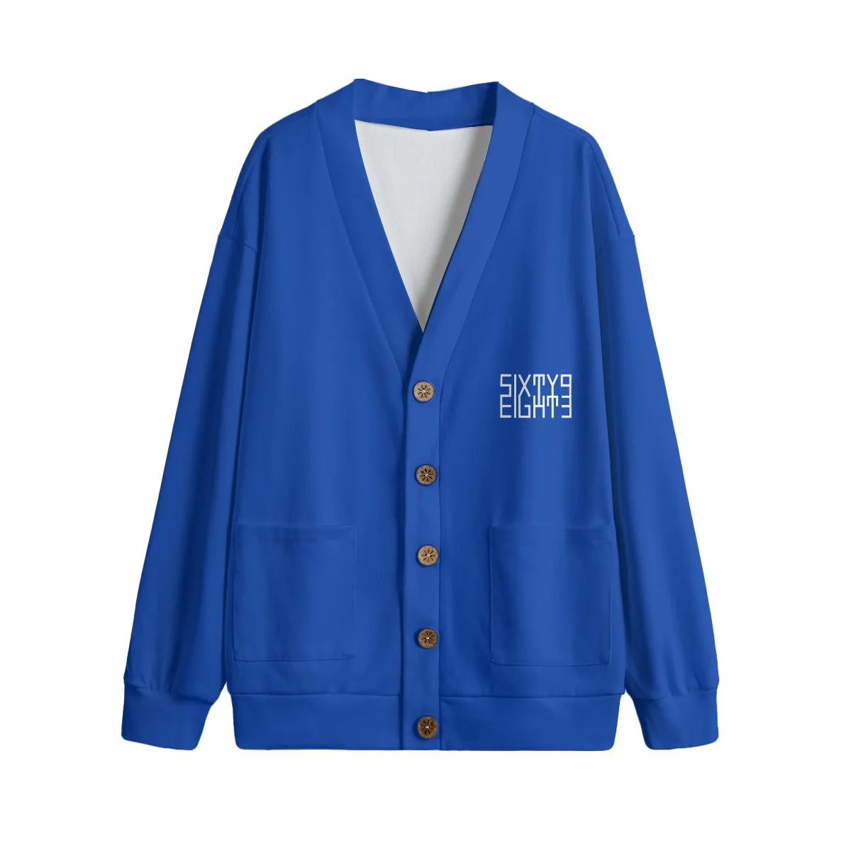 Sixty Eight 93 Logo White Blue Unisex V-Neck Knitted Fleece Cardigan