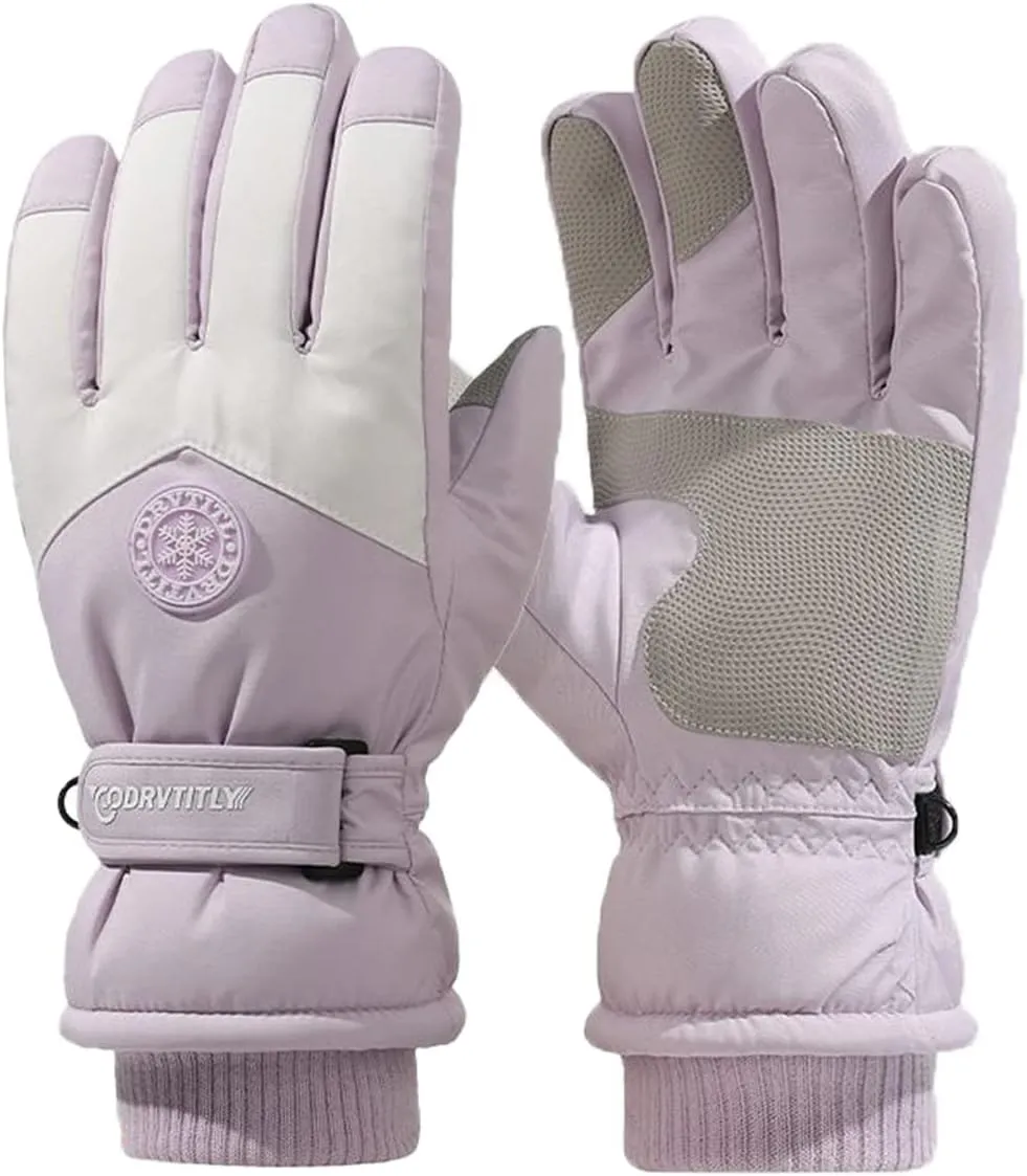 Ski Gloves, Waterproof Insulated Winter Gloves for Women, Touchscreen Liners Snow Gloves for Cold Weather (01 - (for Women) Purple & White)