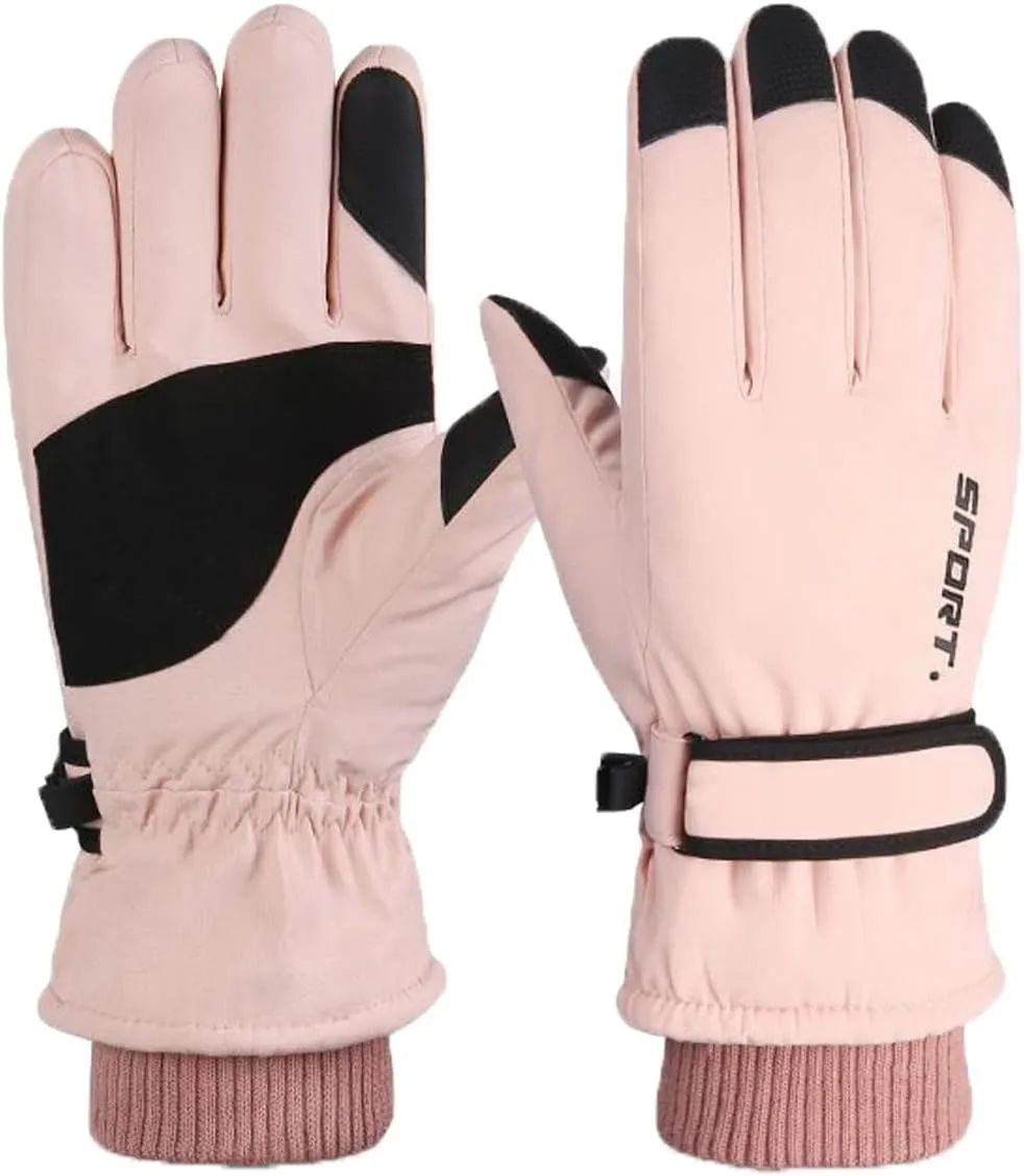 Ski Gloves, Waterproof Insulated Winter Gloves for Women, Touchscreen Liners Snow Gloves for Cold Weather (04 - (for Women) Pink)