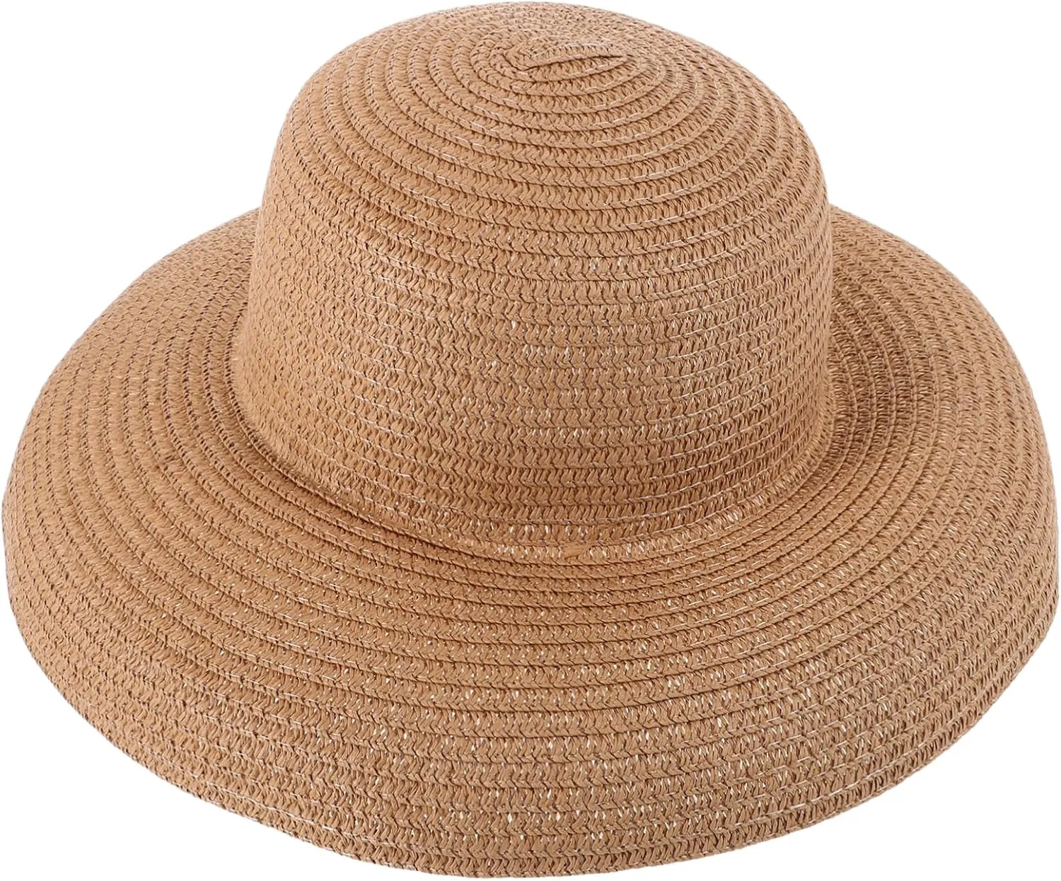 Straw Wide-Brim Sun Cap Women's Summer Hat Vintage French Chic for Beach Travel Outdoor Activities Khaki