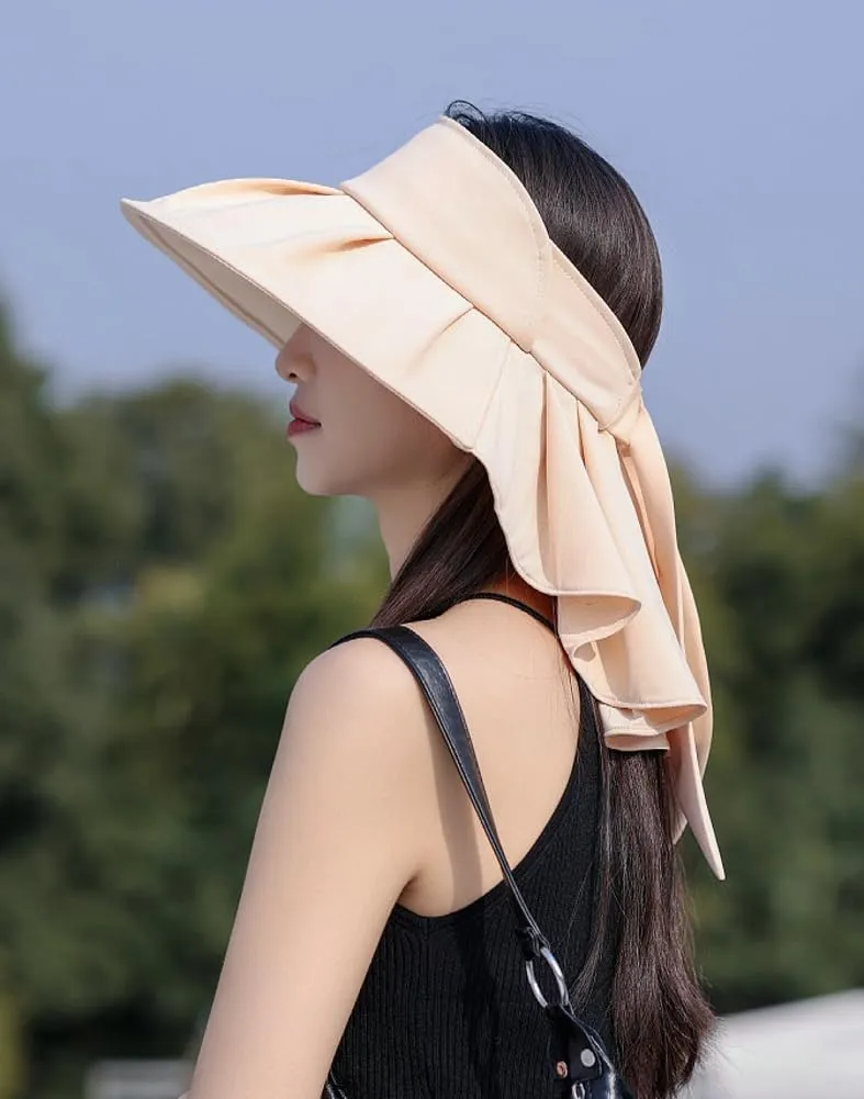 Sun Hats for Women Hollow Top UPF 50  Protection Wide Brim Ponytail Bow Visor Hat Breathable Outdoor Summer