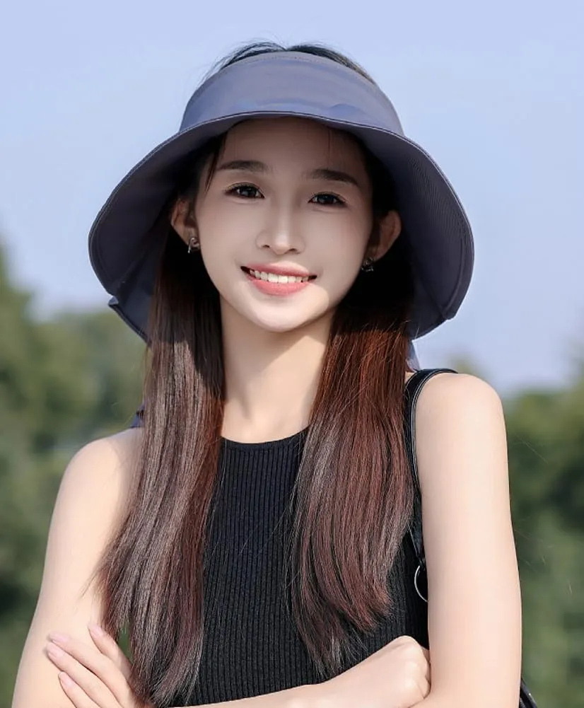 Sun Hats for Women Hollow Top UPF 50  Protection Wide Brim Ponytail Bow Visor Hat Breathable Outdoor Summer