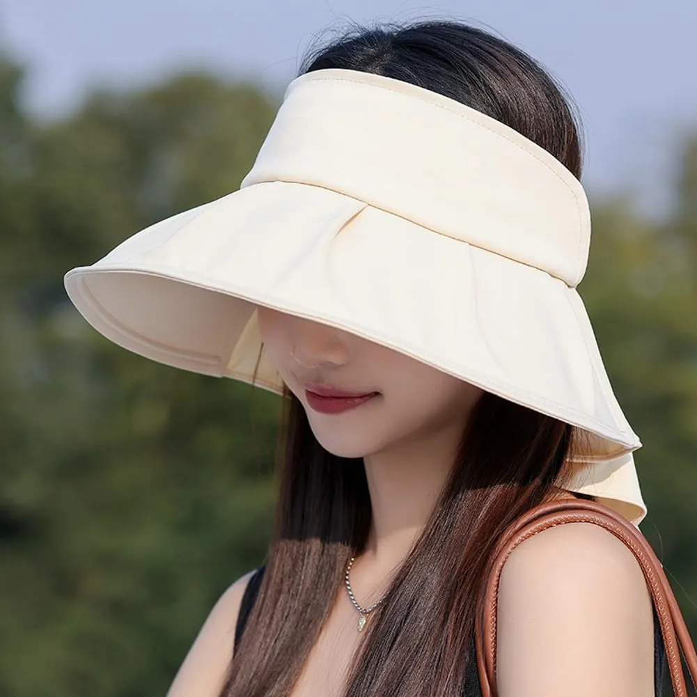 Sun Hats for Women Hollow Top UPF 50  Protection Wide Brim Ponytail Bow Visor Hat Breathable Outdoor Summer