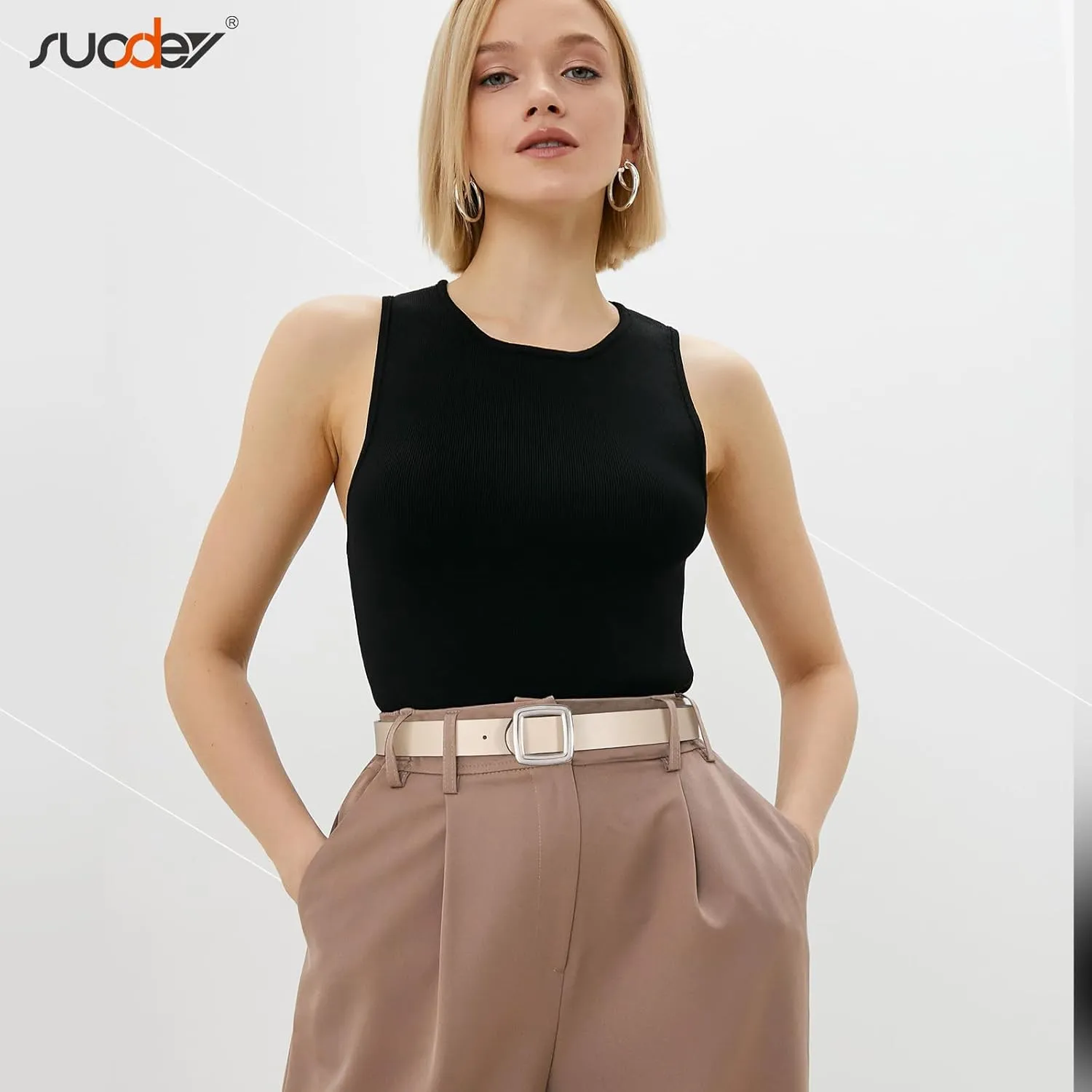 SUOSDEY Women Reversible Leather Belt Two Color-in-One Square Buckle Fashion Belt for Jeans Pants Dresses Coat
