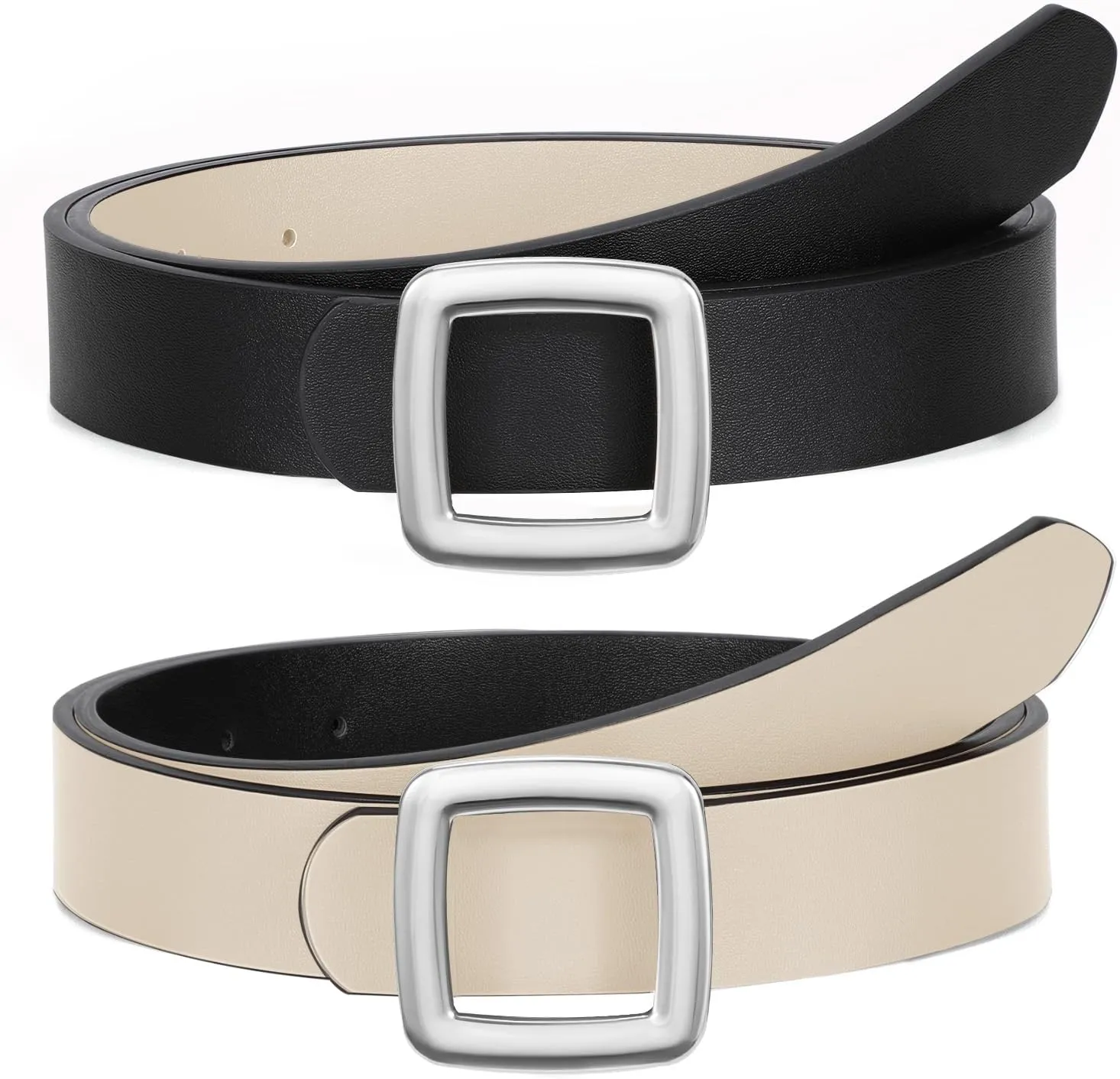 SUOSDEY Women Reversible Leather Belt Two Color-in-One Square Buckle Fashion Belt for Jeans Pants Dresses Coat