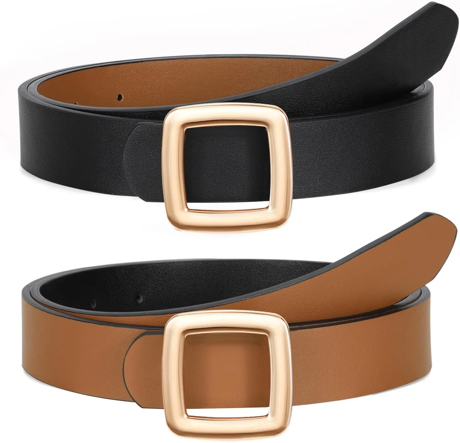 SUOSDEY Women Reversible Leather Belt Two Color-in-One Square Buckle Fashion Belt for Jeans Pants Dresses Coat