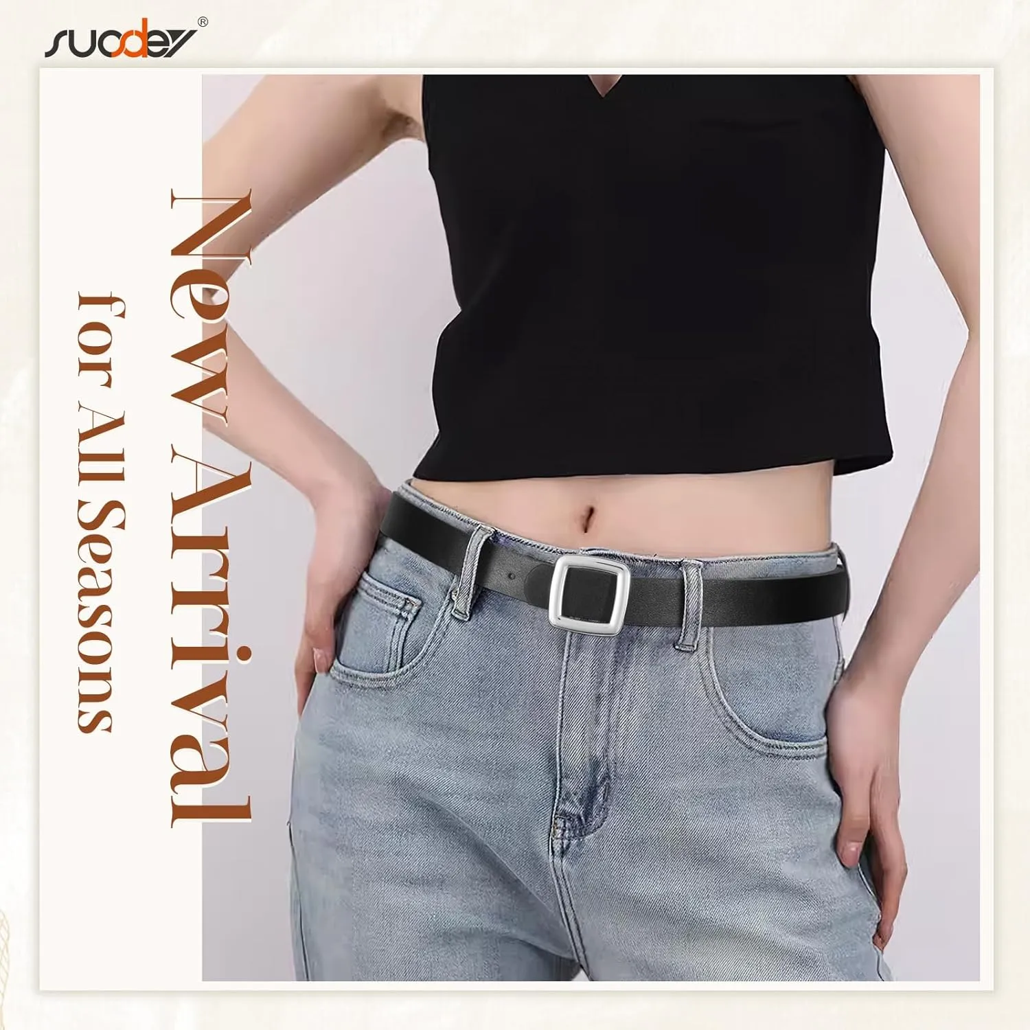 SUOSDEY Women Reversible Leather Belt Two Color-in-One Square Buckle Fashion Belt for Jeans Pants Dresses Coat