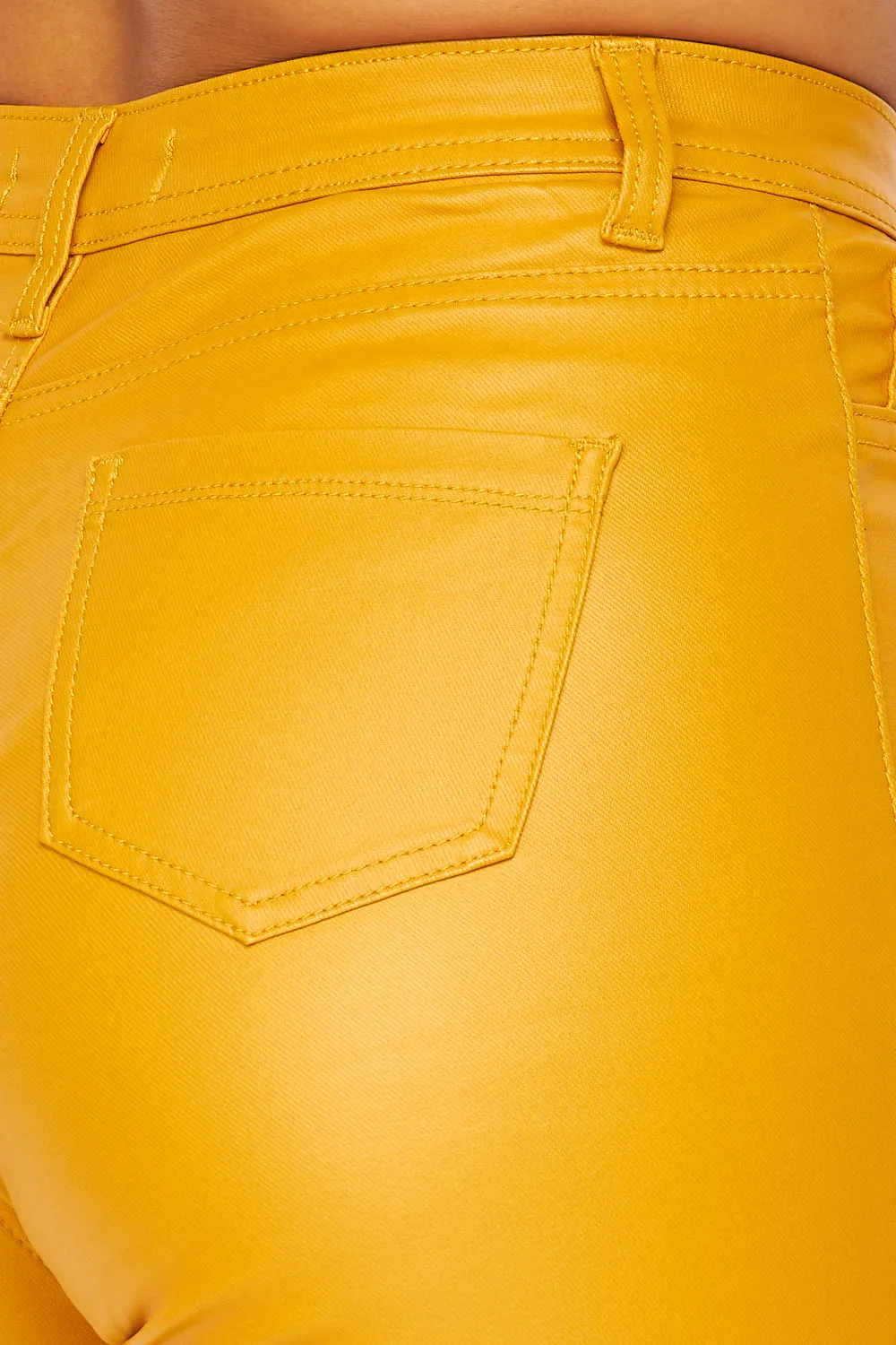 Super High Waisted Faux Leather Stretchy Skinny Jeans - Mustard