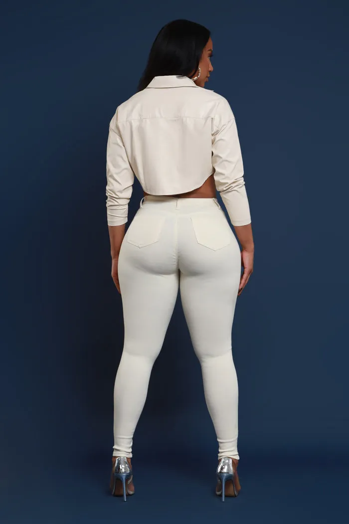 Super Swank High Rise Belt Loop Stretchy Skinny Jeans - Cream