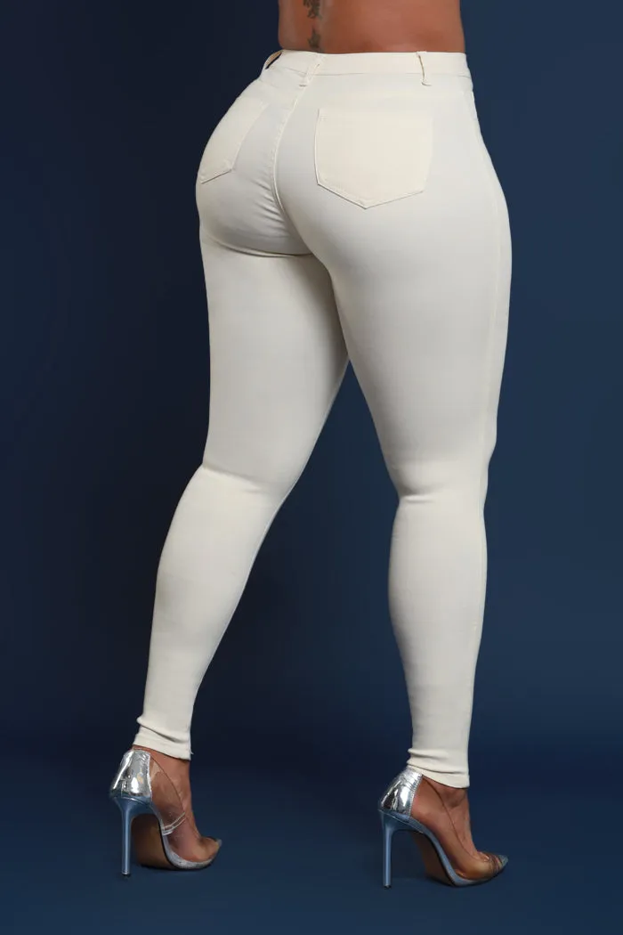 Super Swank High Rise Belt Loop Stretchy Skinny Jeans - Cream