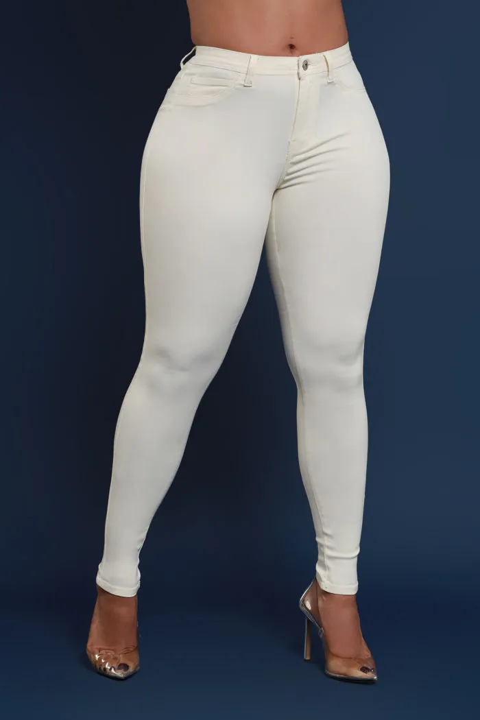 Super Swank High Rise Belt Loop Stretchy Skinny Jeans - Cream