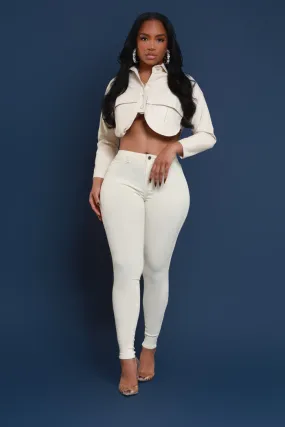 Super Swank High Rise Belt Loop Stretchy Skinny Jeans - Cream