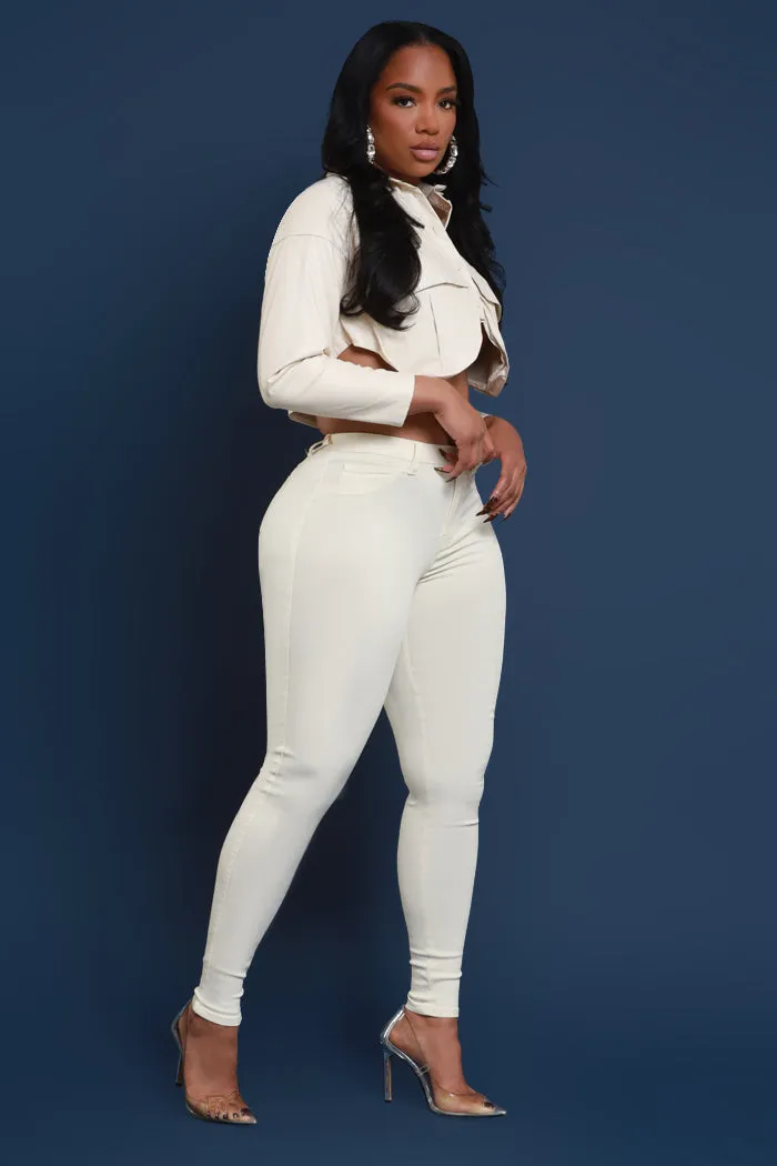 Super Swank High Rise Belt Loop Stretchy Skinny Jeans - Cream
