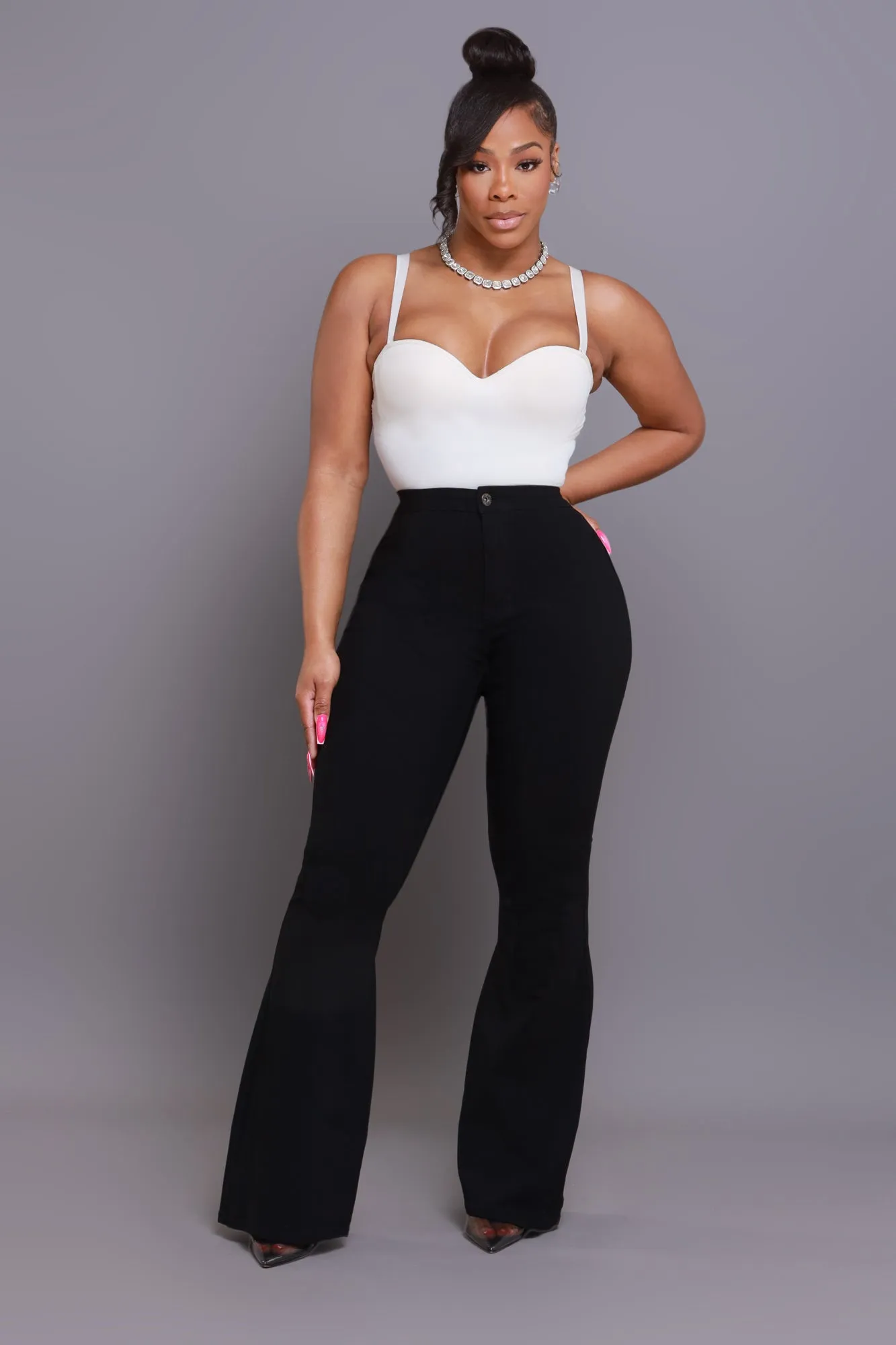 Super Swank High Rise Flare Stretchy Jeans - Black