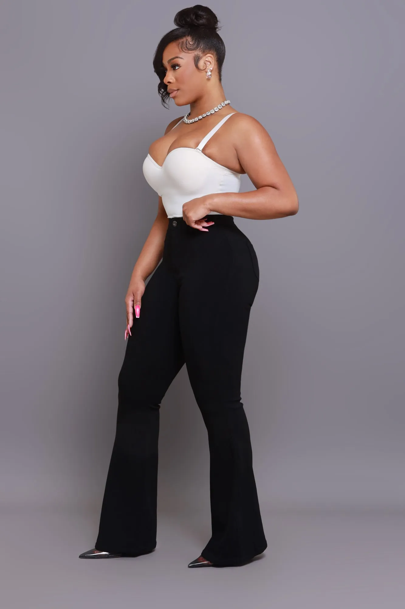 Super Swank High Rise Flare Stretchy Jeans - Black