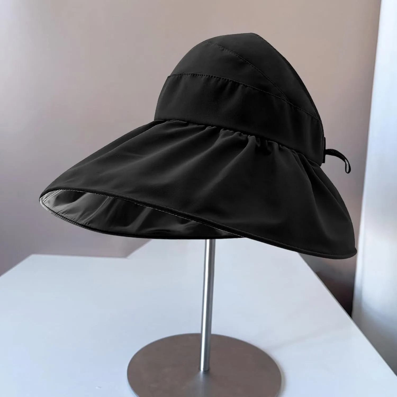 Super Wide Brim Women Sun Hat Outdoor UV Protection Hollow Top Sun Hat Ponytail Foldable Anti-UV Travel Beach Hat Summer