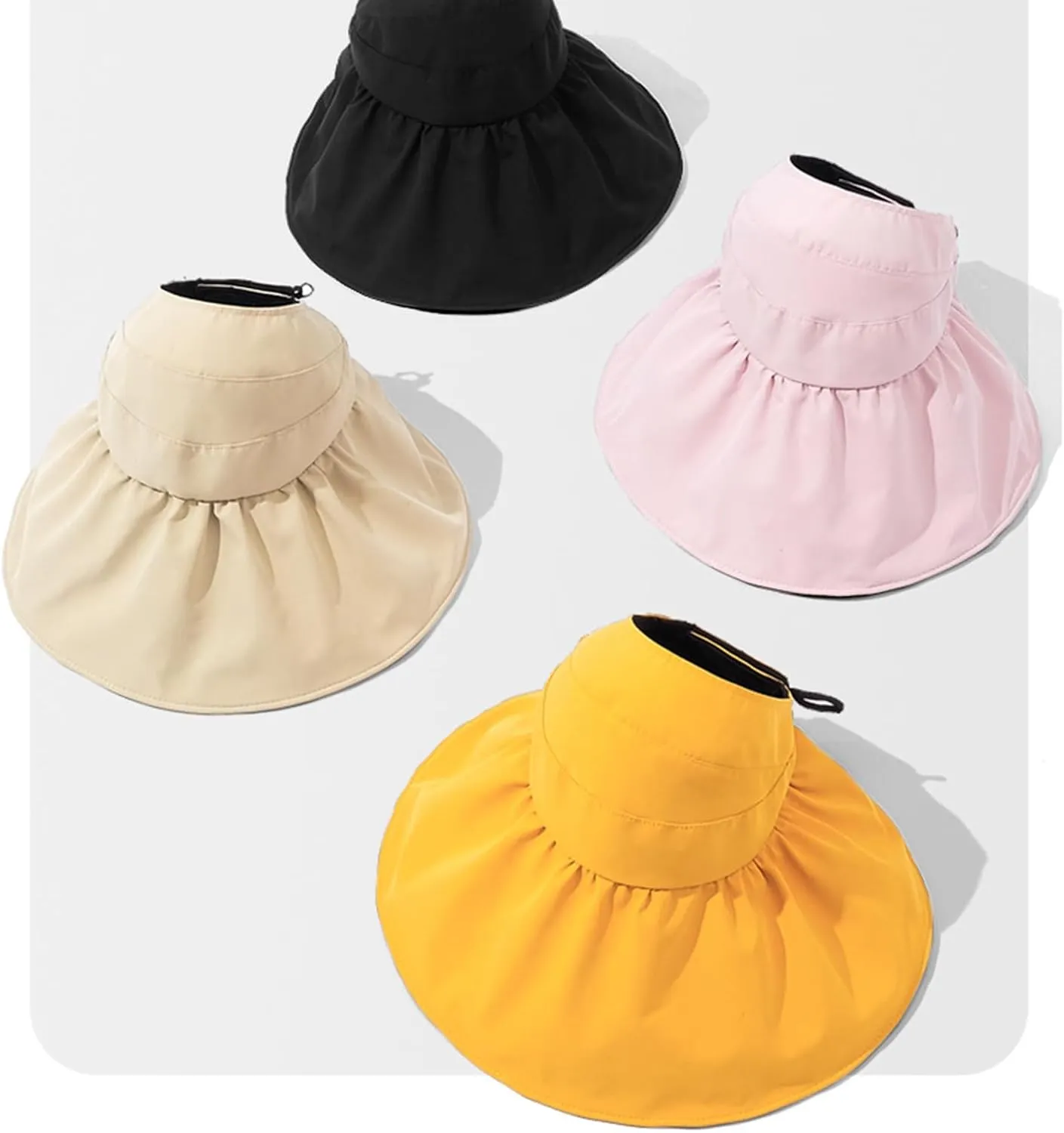 Super Wide Brim Women Sun Hat Outdoor UV Protection Hollow Top Sun Hat Ponytail Foldable Anti-UV Travel Beach Hat Summer