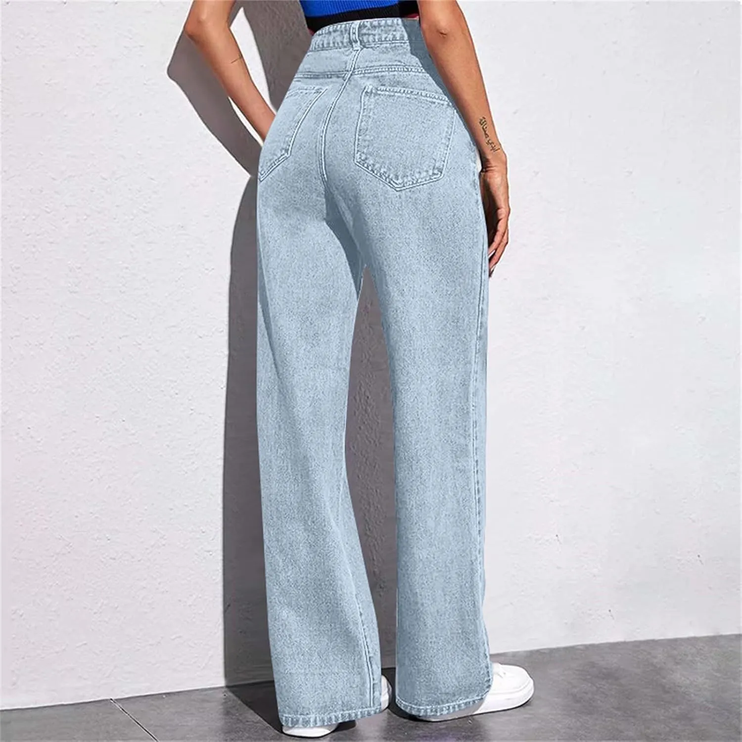 Sweatpants Jeans Women Soft High Waisted Wide Leg Jeans Plus Size Boyfriend Jeans Comfy Denim Sweatpants with Pockets