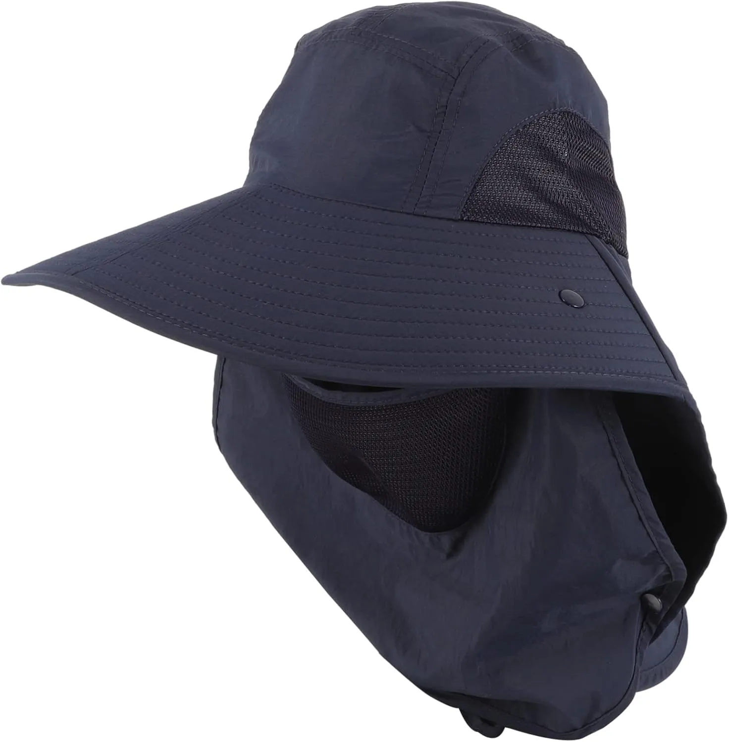 TOYANDONA Summer Outdoor Sun Hat Wide Brim Fishing Hat Uv Protection Breathable Mesh Neck Cover for Women Men Navy