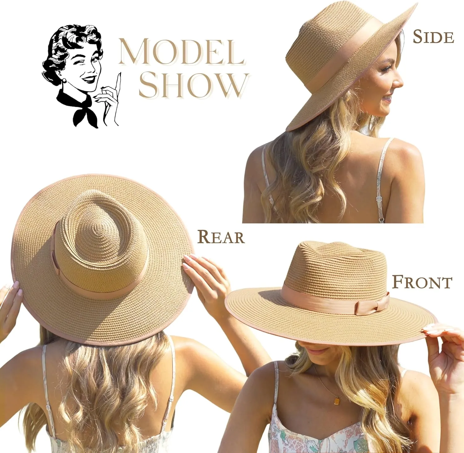Unisex Wide Brim Sun Hat Straw Panama Rancher Fedora Hat for Men Beach Hat for Women