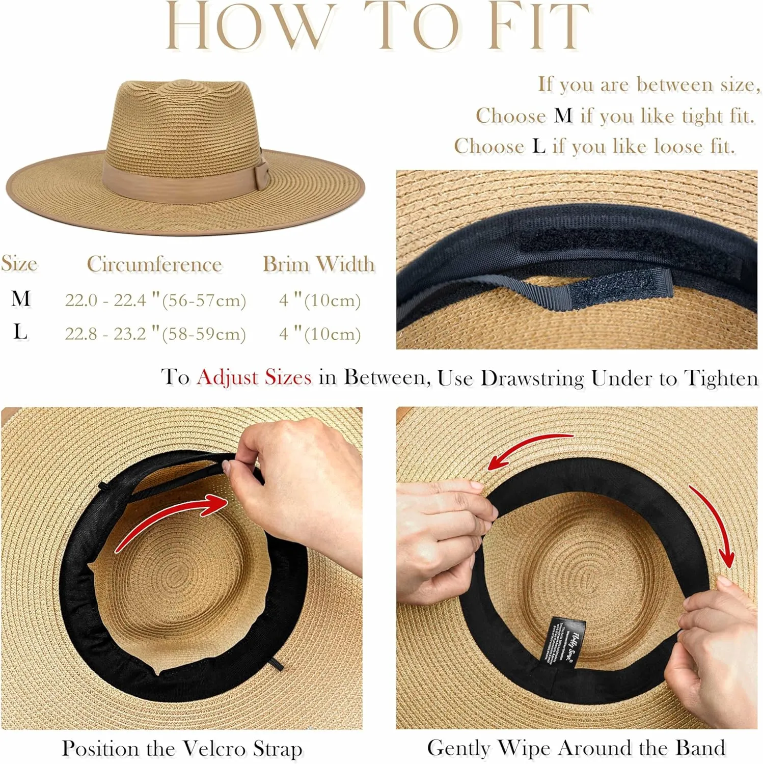 Unisex Wide Brim Sun Hat Straw Panama Rancher Fedora Hat for Men Beach Hat for Women