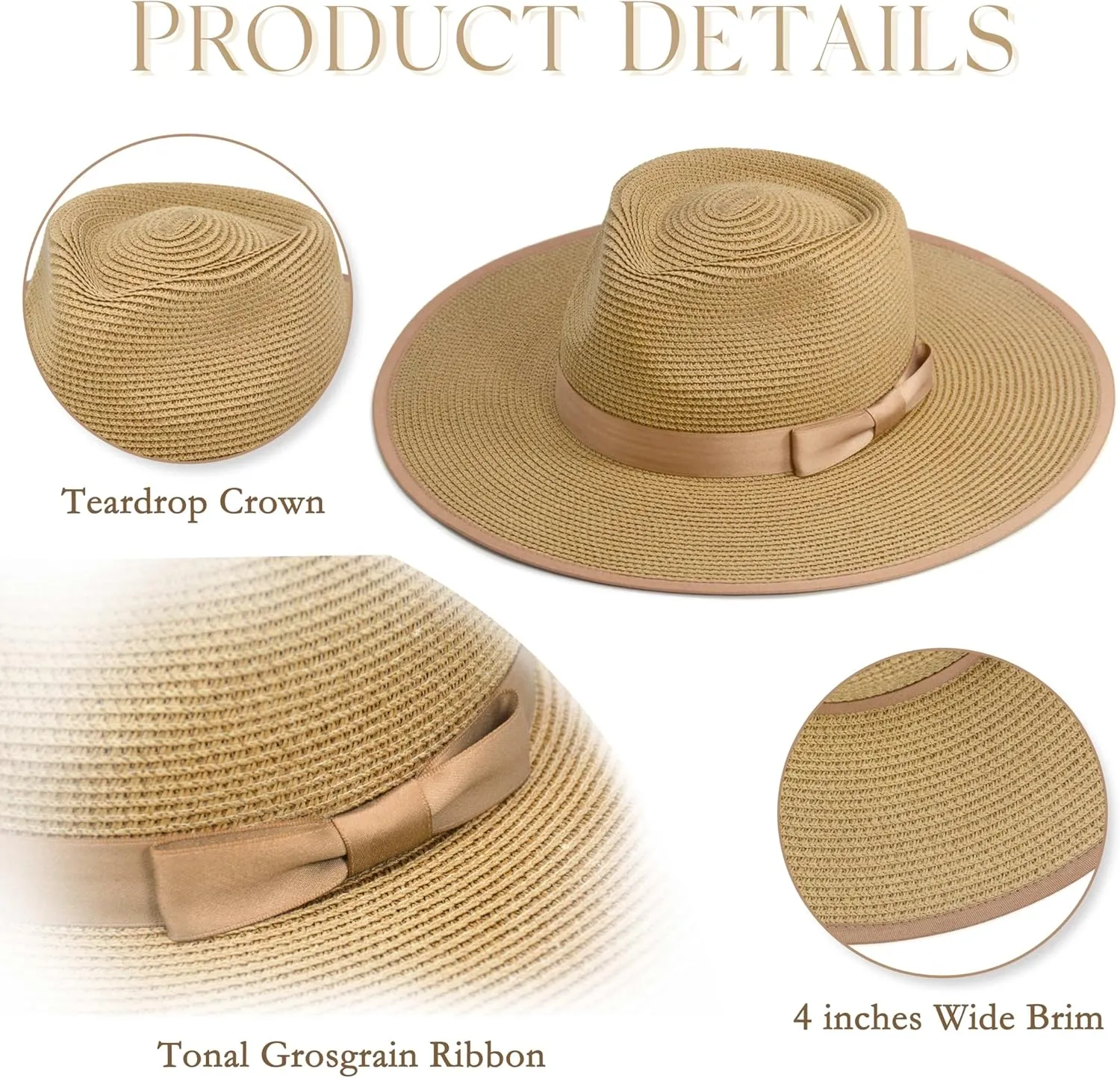 Unisex Wide Brim Sun Hat Straw Panama Rancher Fedora Hat for Men Beach Hat for Women