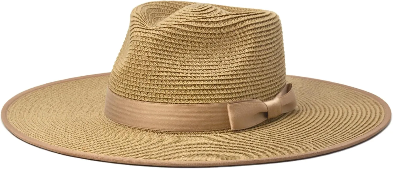 Unisex Wide Brim Sun Hat Straw Panama Rancher Fedora Hat for Men Beach Hat for Women