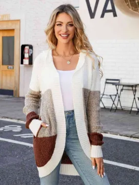 Unveil Your Style Color Block Hooded Cardigan