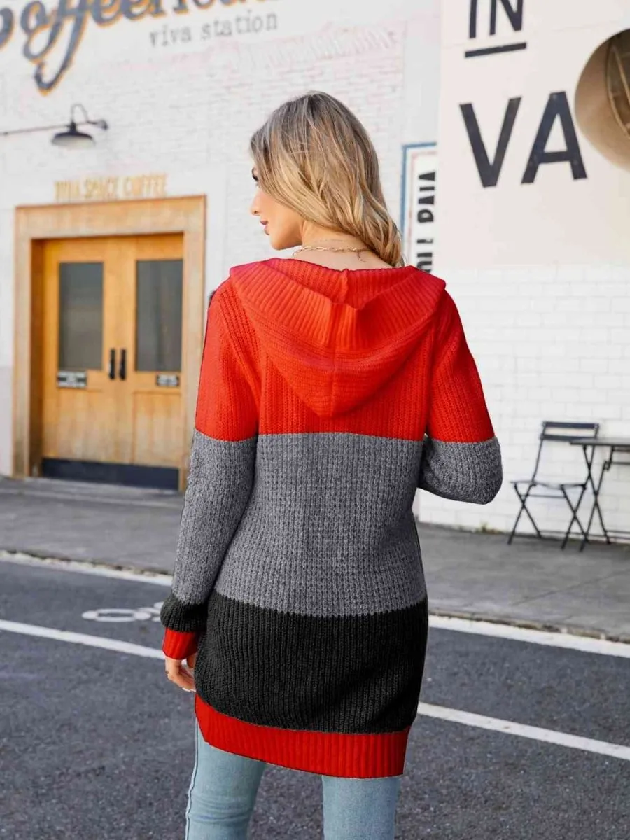 Unveil Your Style Color Block Hooded Cardigan