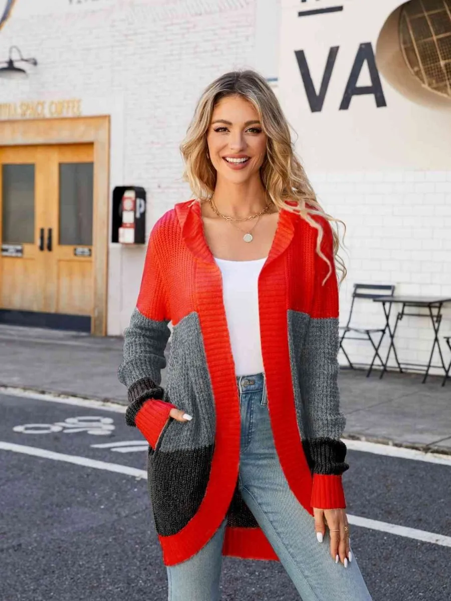 Unveil Your Style Color Block Hooded Cardigan