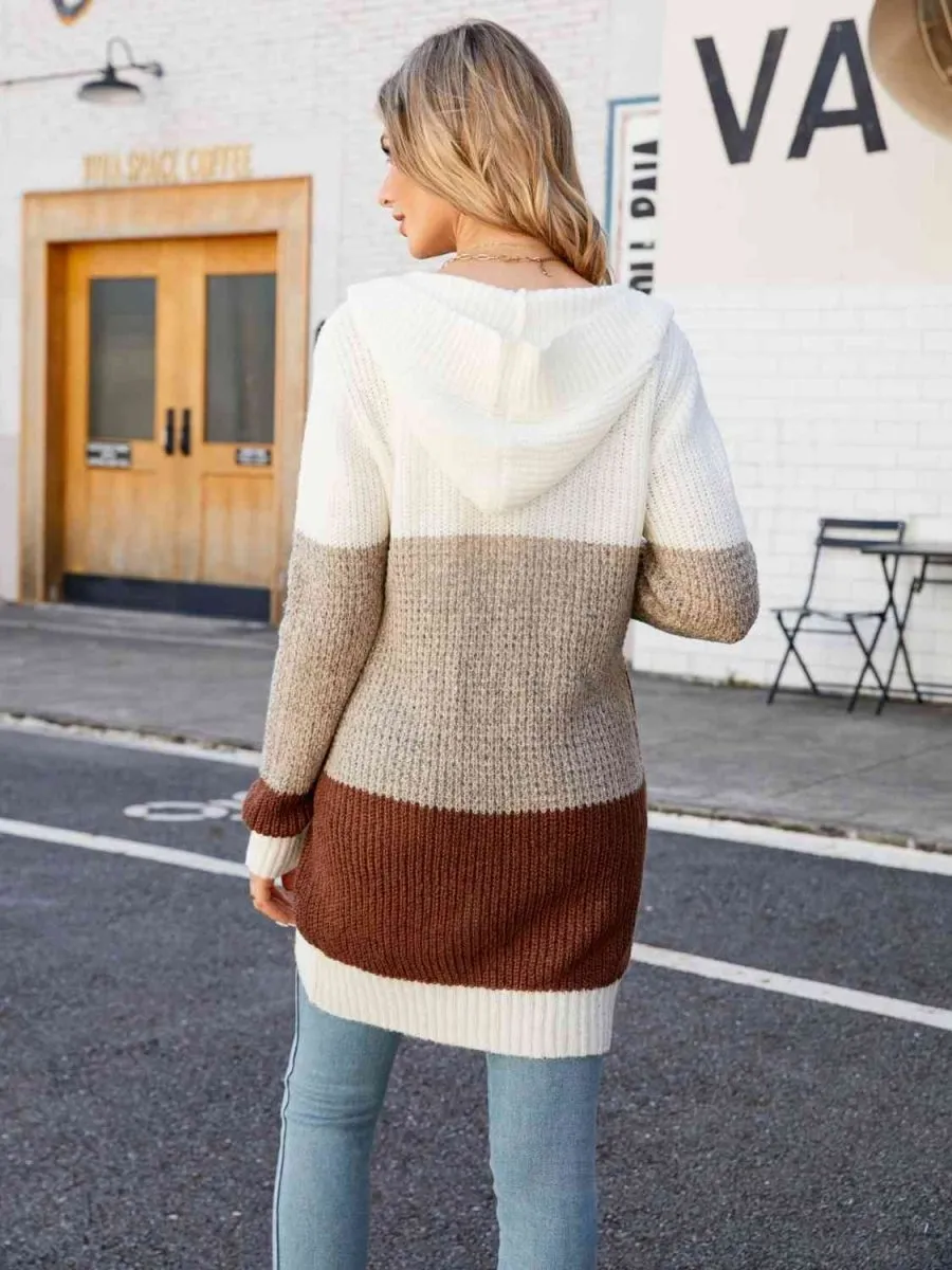 Unveil Your Style Color Block Hooded Cardigan